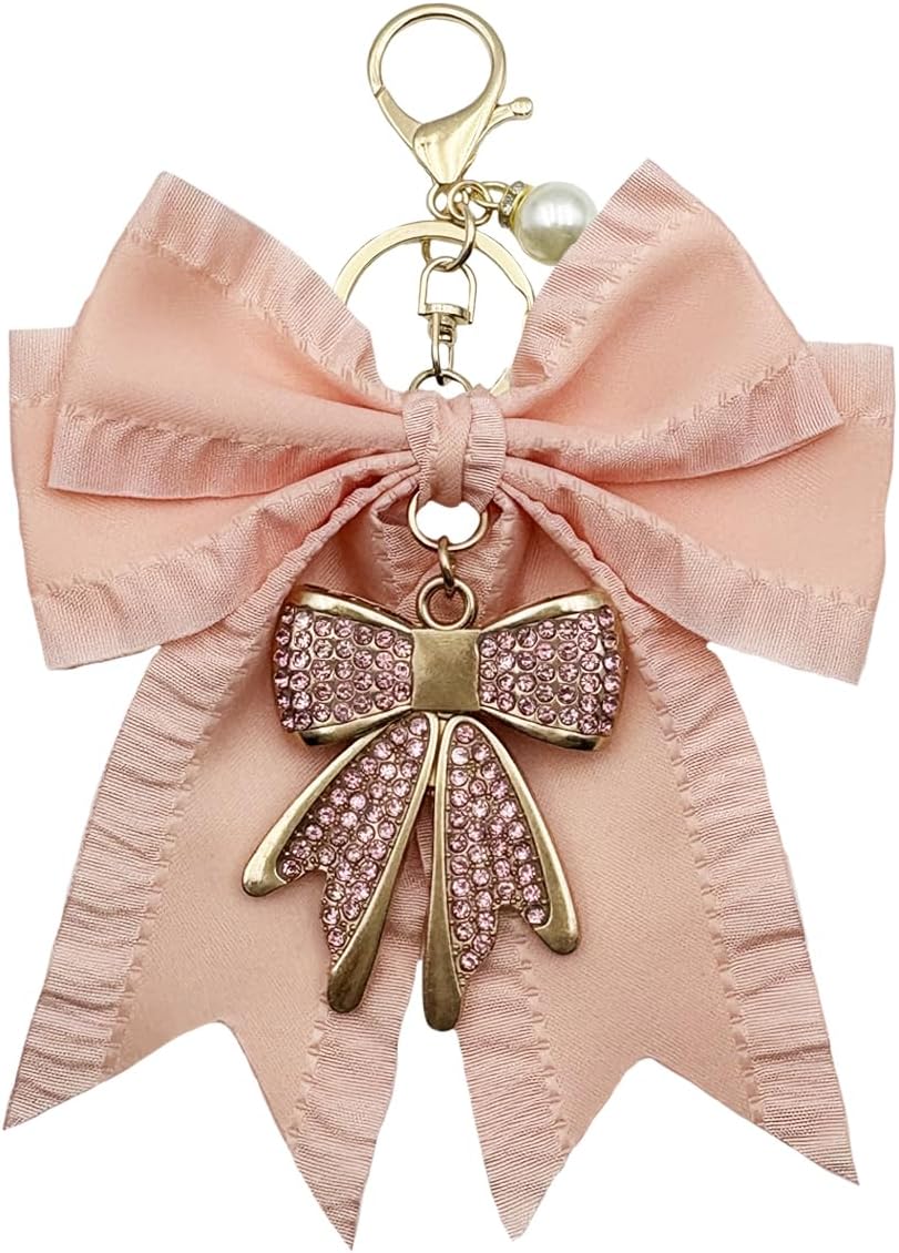 Unpafcxddyig Bow Keychain Rhinestone Pearl Bowknot Keychain for Women