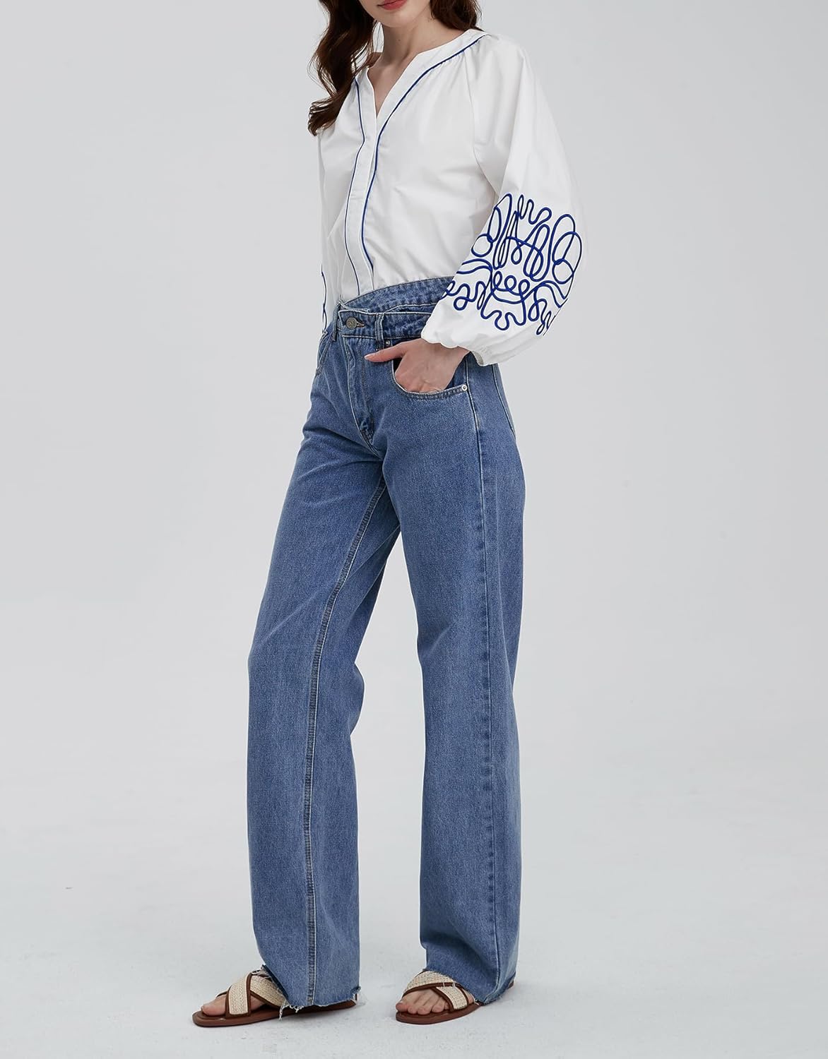 Kedera Women's Casual Floral Embroidered V Neck Blouses Boho Long Balloon Sleeve Mexican Shirts Loose Summer Fall Tops 2025 - Image 6