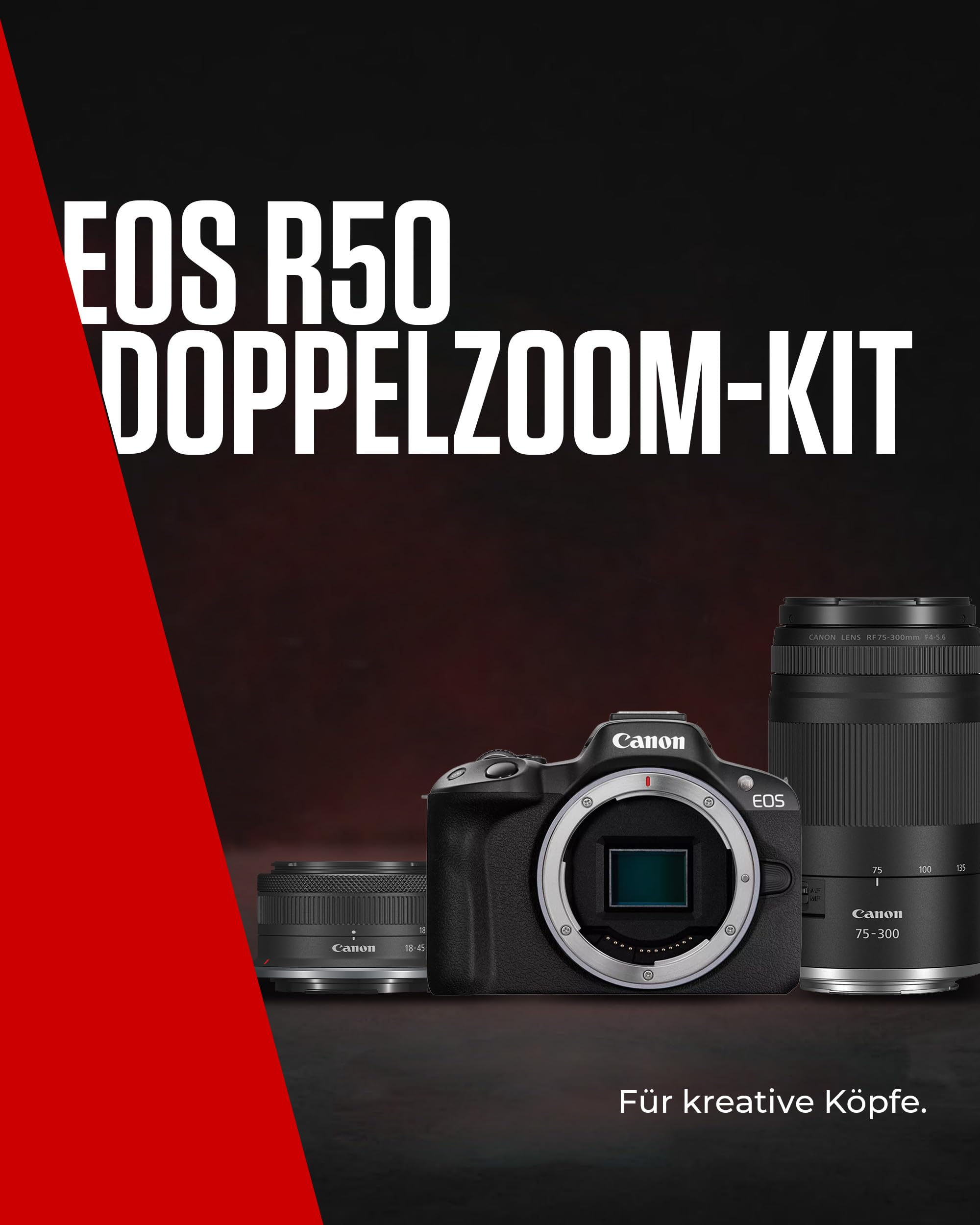 Canon EOS R50 Systemkamera + RF-S 18-45mm + RF 75-300mm Doppelzoom Kit, Spiegellose Digitalkamera mit Autofokus, 4K Video, Schwarz