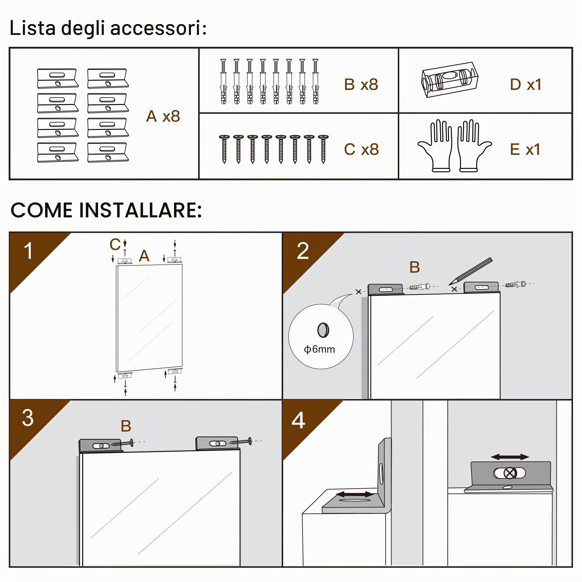 brisafe Specchio da Palestra per Casa, 2 Pezzi 180 x 100 cm, Grande Specchio Senza Cornice Montabile a Parete, Specchi a Figura Intera per Casa, Palestra, Garage e Camera da Letto