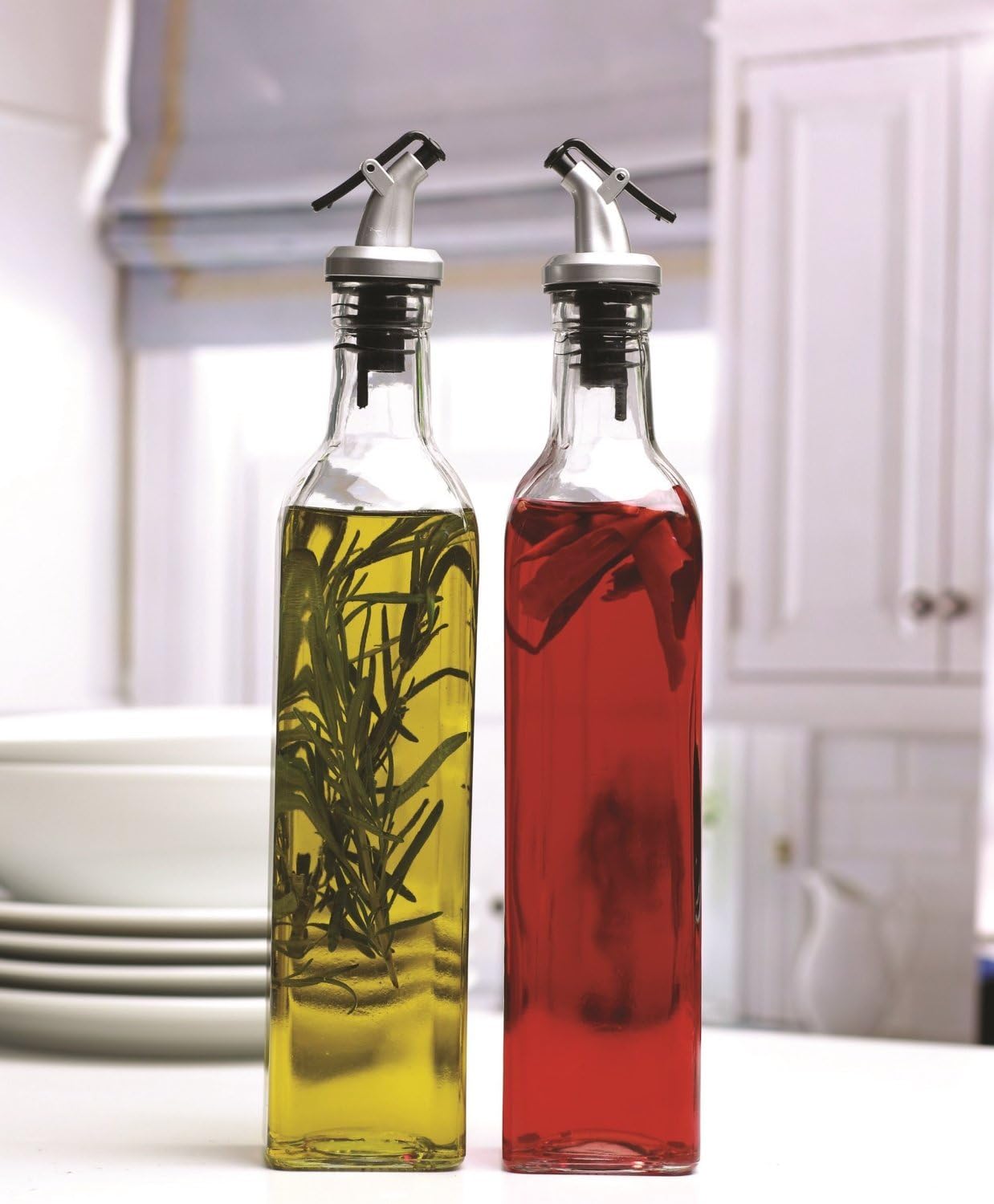 Olive-Vito Oil and Vinegar Dispenser Cruet Glass Bottle 16.9 oz (Set of 2)