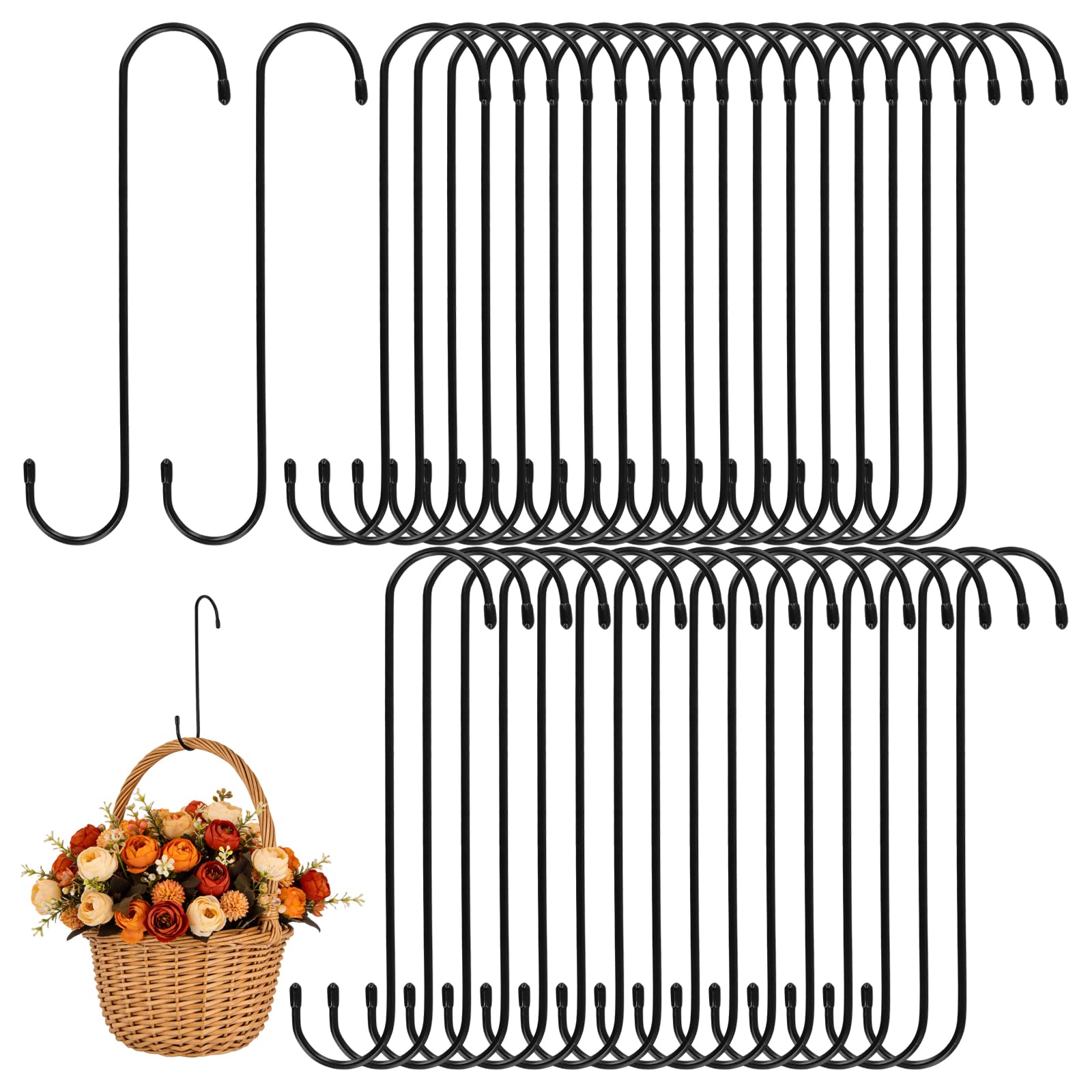 LEXININ 36 Pack 25cm Long S Shaped Hooks, 10 Inch Large Black S Hooks for Hanging Plant, Iron