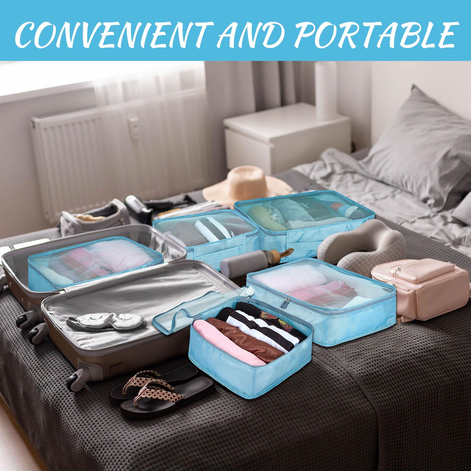 Silkfly Juego de 12 cubos de embalaje para maleta, bolsas de equipaje de viaje, organizador de malla a granel para senderismo, camping, mochileros, accesorios de ropa (azul lago, XL, L, M)