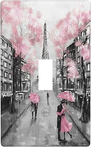 París - Cubierta para interruptor de luz de la torre Eiffel, placa de pared de palanca individual, cubierta decorativa rosa, 4.50 x 2.76 pulgadas