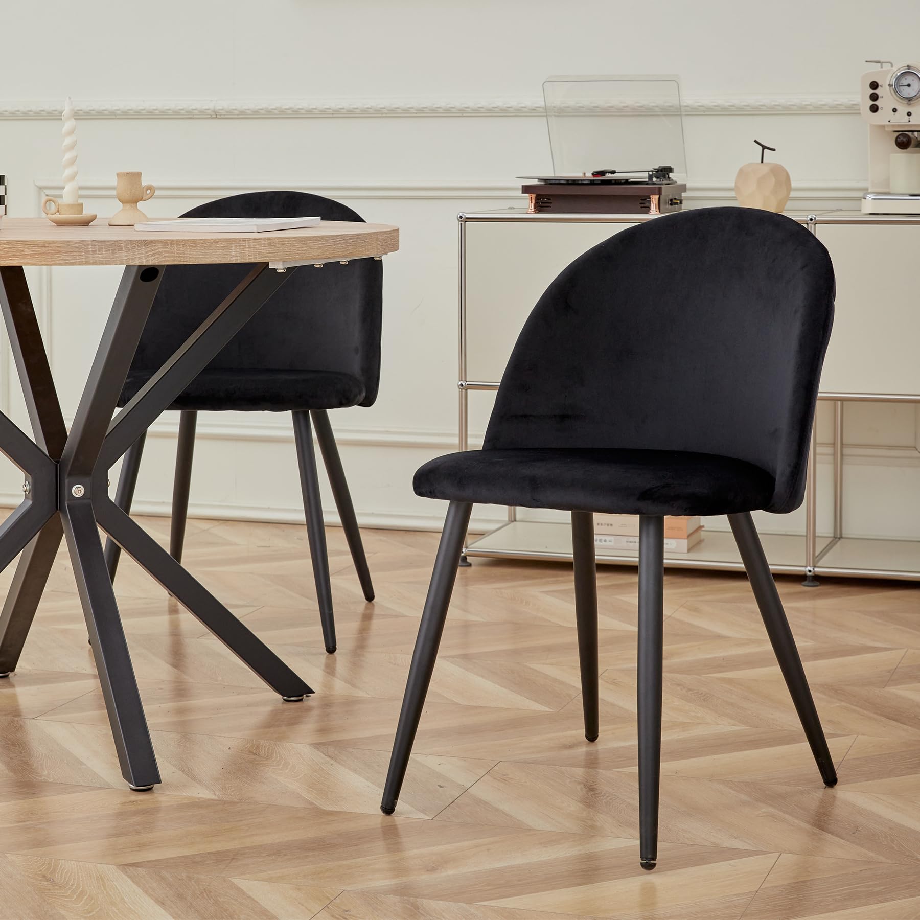 BenyLed Set di 6 Sedie da Pranzo, Sedie da Cucina con Rivestimento in Velluto Sedie da Soggiorno Moderne, con Gambe in Metallo Nero (Nero)