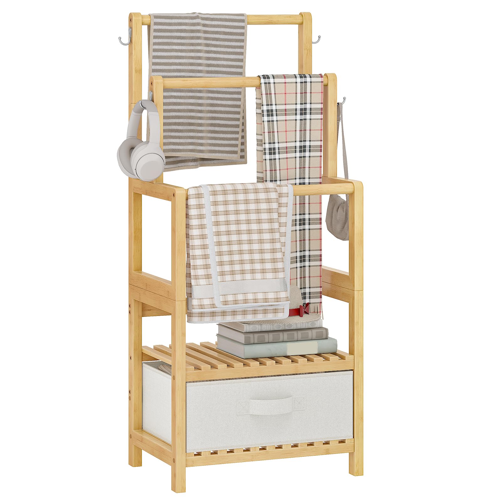 HOOBRO Portasciugamani in bambù, Portacoperte con Ripiano EYL22LB01
