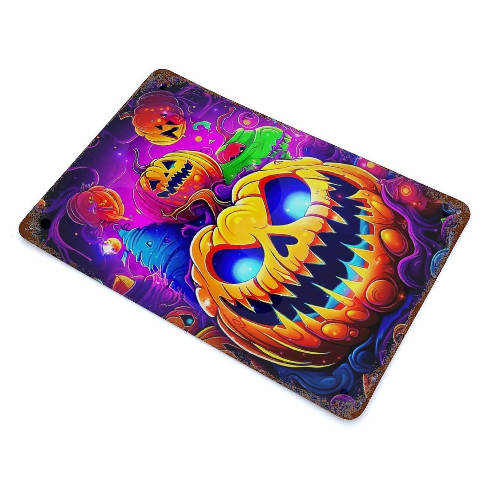 Colorful Halloween Pumpkins Vintage Metal Tin Sign 11.8"x7.9", Farmhouse Wall Decor for Living Room, Hallway And Home Decor
