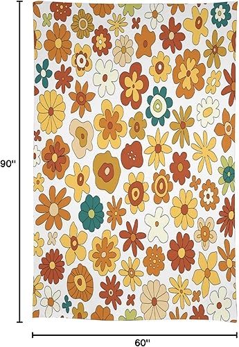 Miniatura 979 de Mantel floral hippie, diseño retro de los años 70, naranja, rosa, azul, floral, bohemio, estampado estético de margaritas, para fiesta, picnic