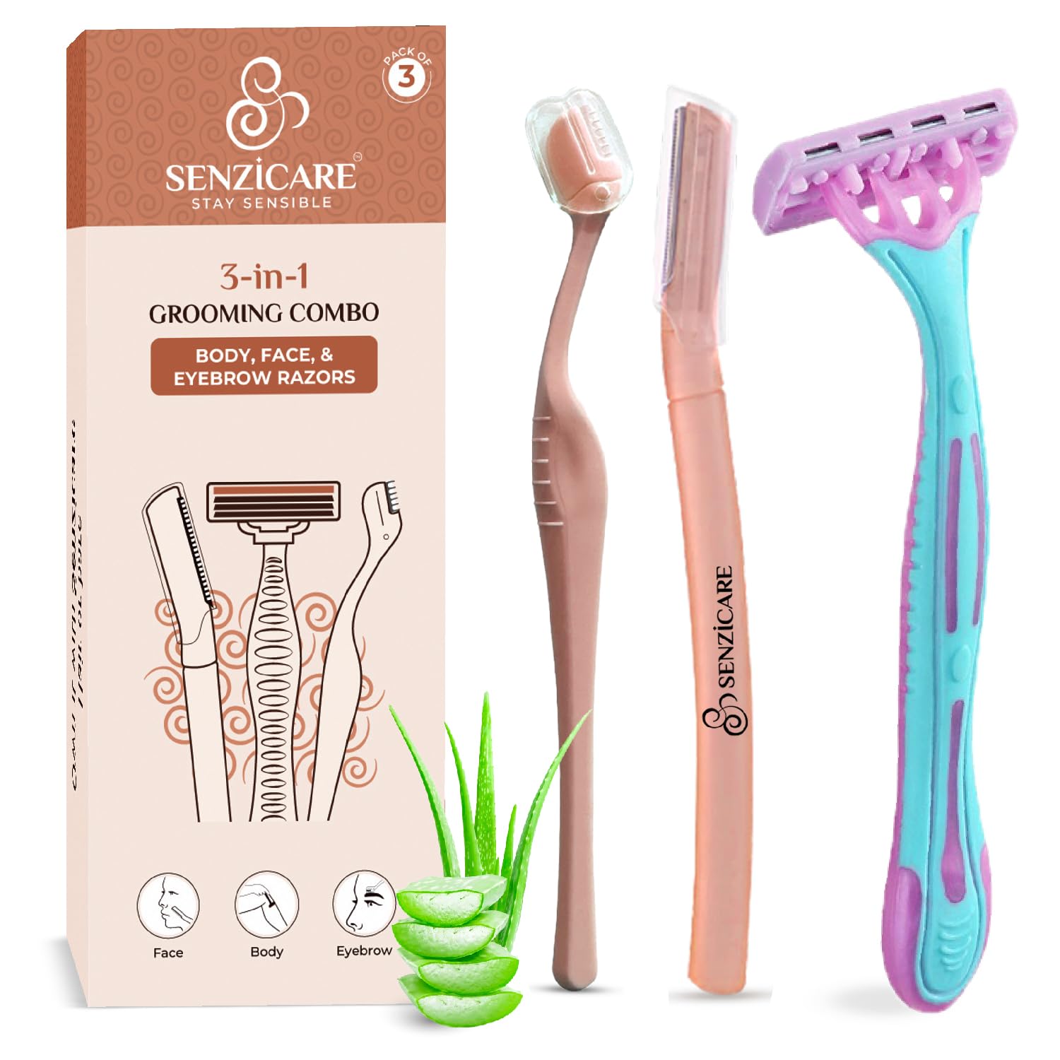 Senzicare Reusable Face Razor & Reusable Eyebrow Razor With Disposible Body Razor Combo Pack | Instant & Painless Hair Removal (Pack of 3) (B0D4YGZ2FV) Amazon Price History, Amazon Price Tracker