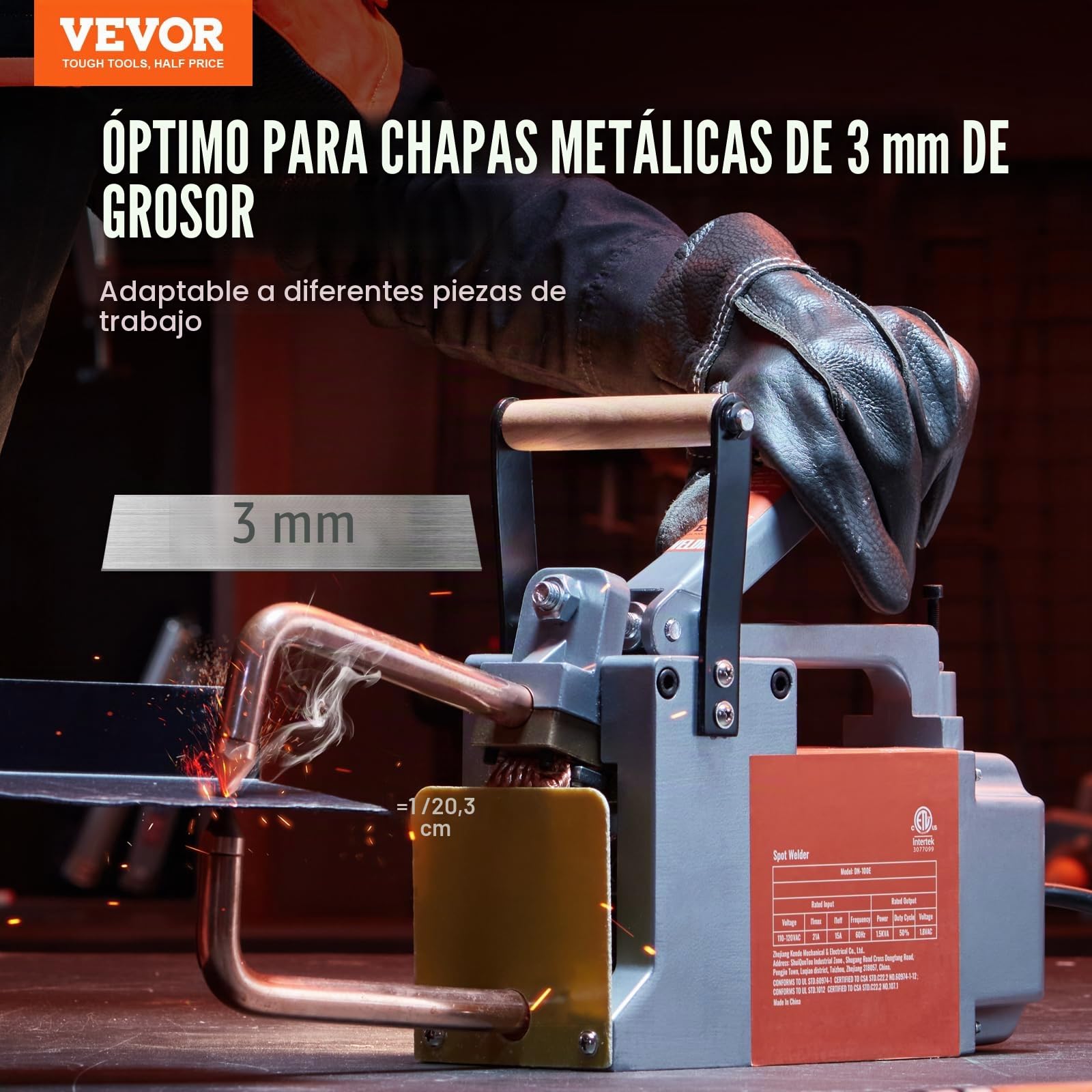 VEVOR Soldadora por puntos portátil, 1/8" de espesor, máquina de soldadura por puntos, capacidad de entrada de 8 kVA, máquina de soldadura por puntos para láminas de acero al carbono, acero inoxidable