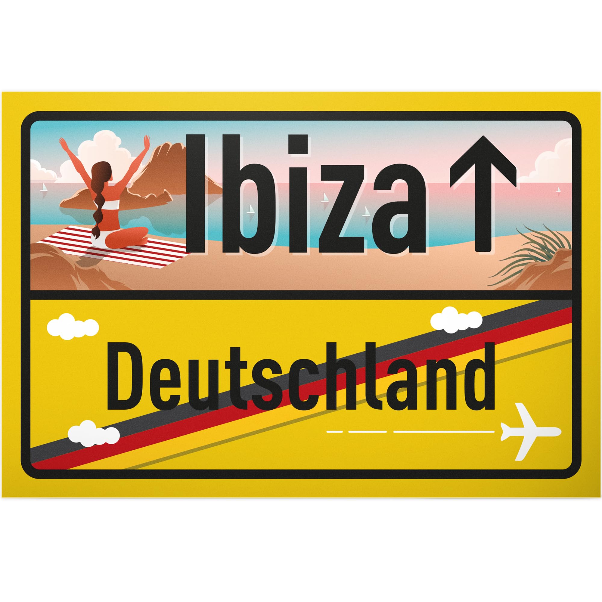 DankeDir! Ibiza Deutschland Ortsschild - Schild 30 x 20 cm - Geschenk Idee Gutschein Reise Urlaub Reisegutschein Männer & Frauen Geldgeschenk Abschiedskarte Geschenkidee Deko Karte