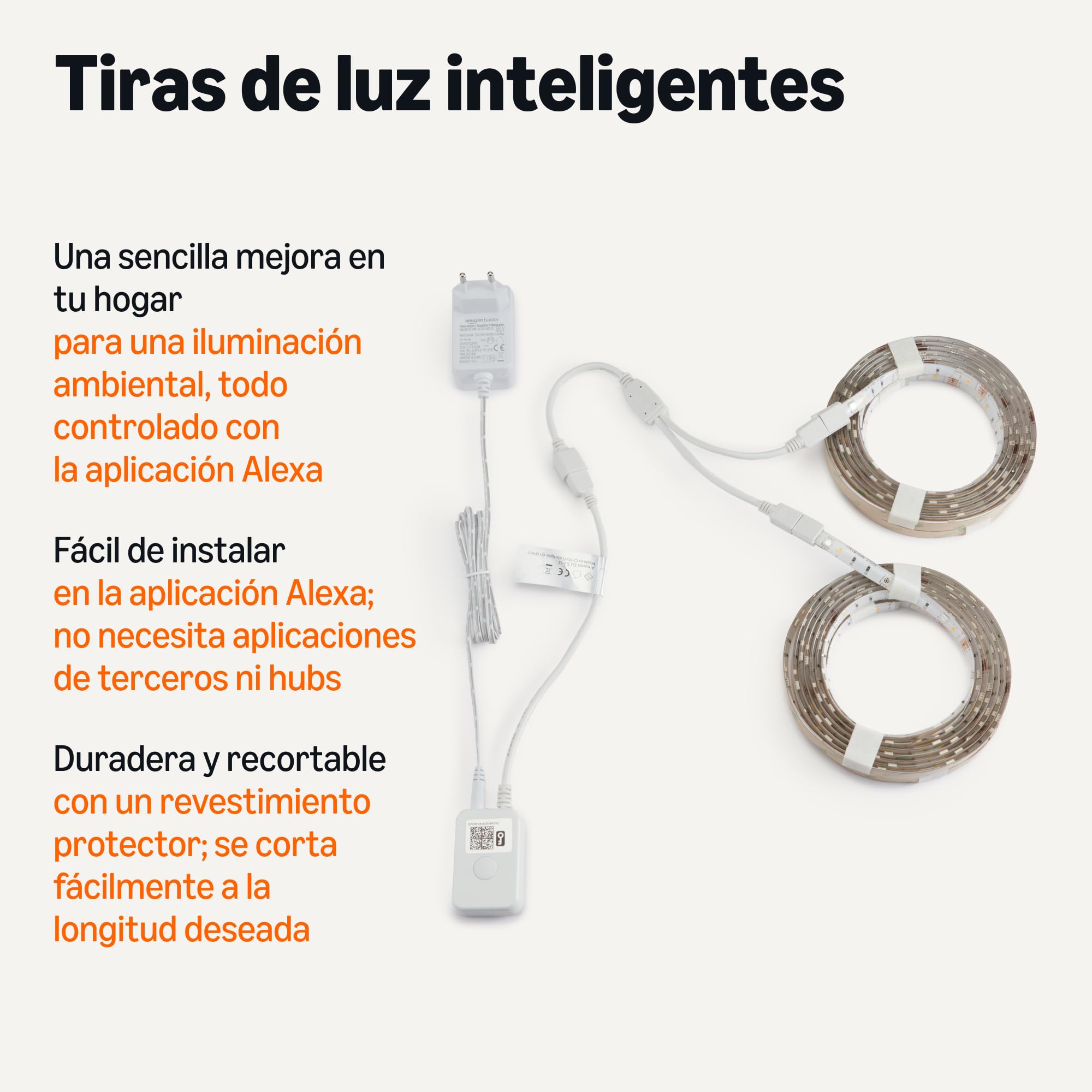 Amazon Basics Tira de luz LED inteligente de 10 m, RGBW, funciona solo con Alexa, Multicolor