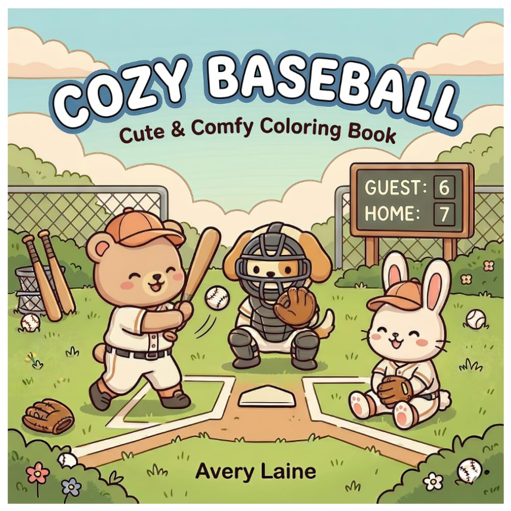 Cozy Baseball: Coloring Book For Adults & Teens Featuring Super Cute Animal Characters With Easy & Simple Designs