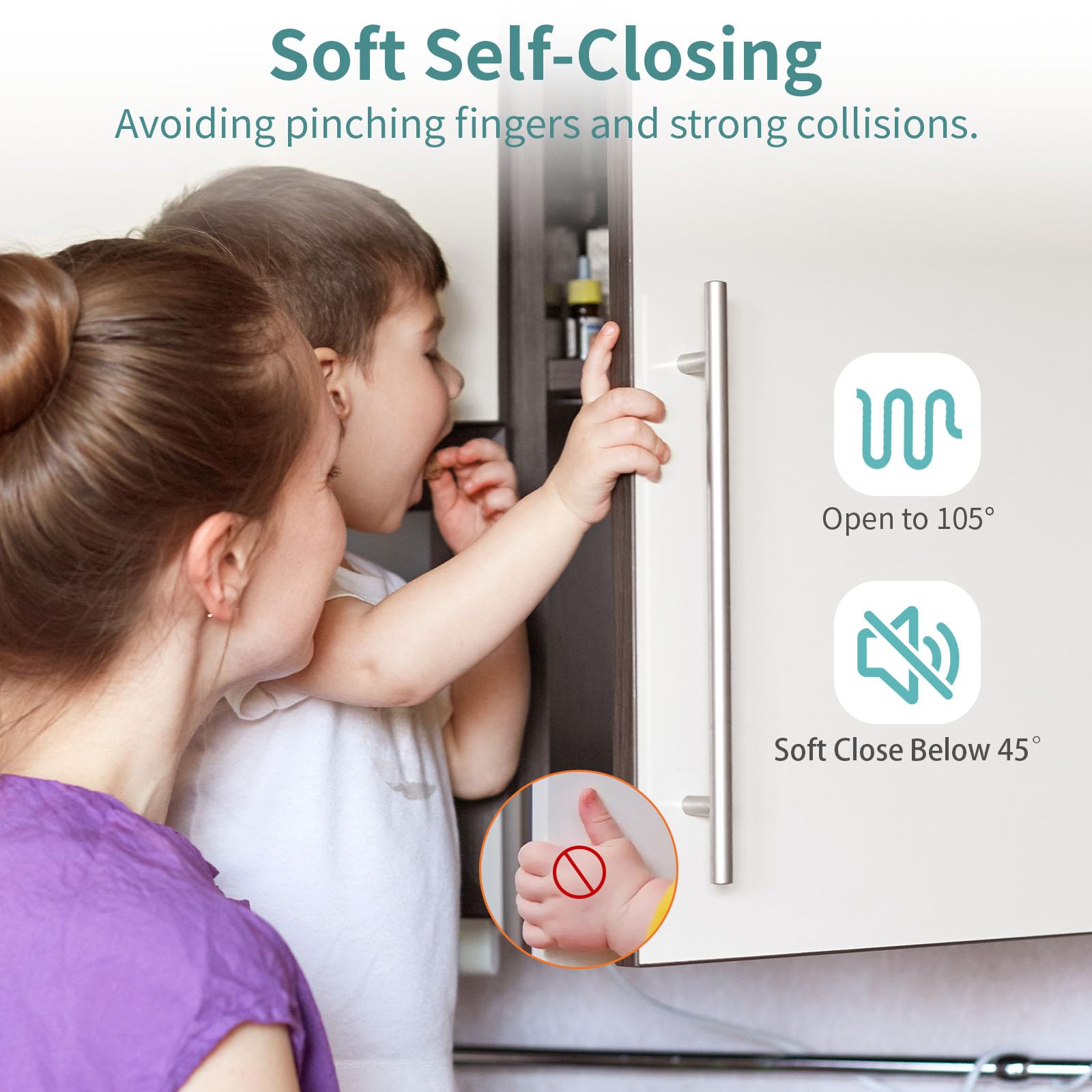 3D-Scharniere mit Soft-Close-Funktion für Frontrahmen, Küchenschrank, 3-fach verstellbar, selbstschließend, verdeckte Schrankscharniere, 105 Grad, 20 Stück