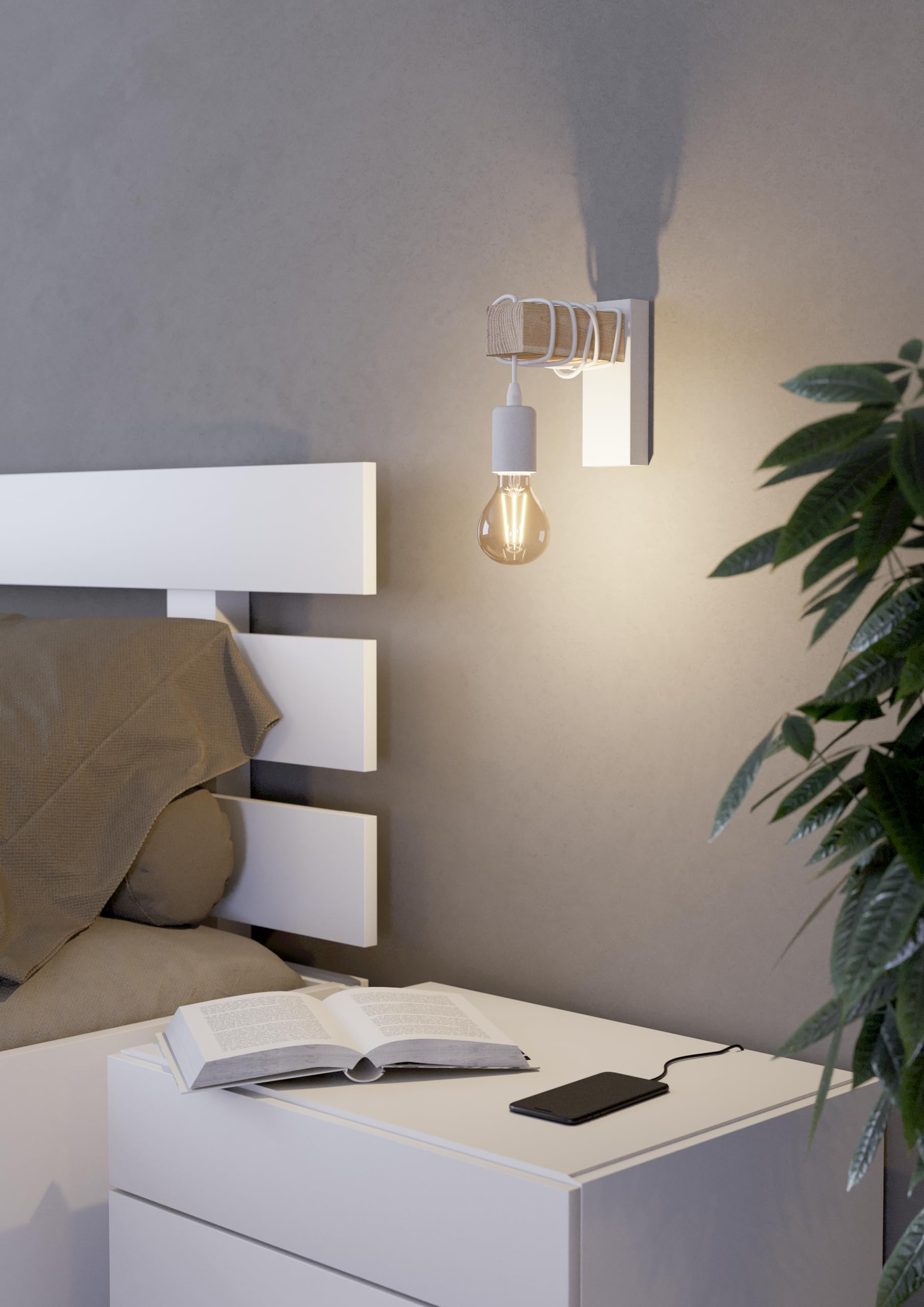 EGLO Indoor wall Light Townshend, Vintage wall lamp in Industrial Design, Retro Lighting Made of Steel and Wood, Colour White - Image 3
