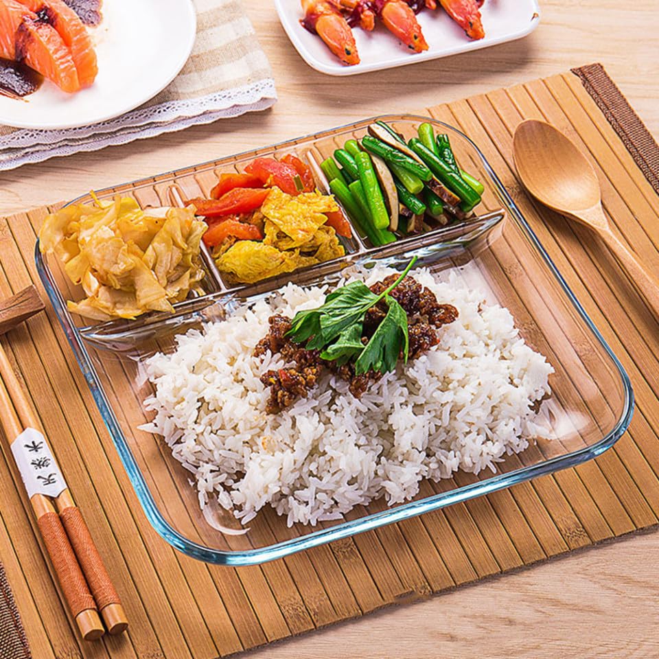 Plato para servir con secciones para salsa de vidrio resistente al calor miniatura 7