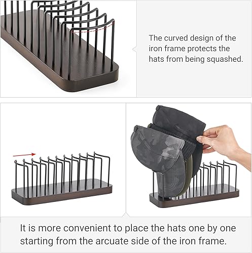 Miniatura 3 de Mkono Organizador de sombreros para gorras de béisbol, soporte para sombreros para 10 gorras de béisbol, soporte de mesa para sombreros, organizador
