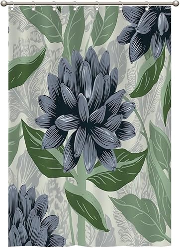 Miniatura 550 de Cortinas de ducha de baño con ganchos, 72 x 92 pulgadas, cortina de ducha de tela impermeable con diseño de flores y pájaros, cortina de ducha
