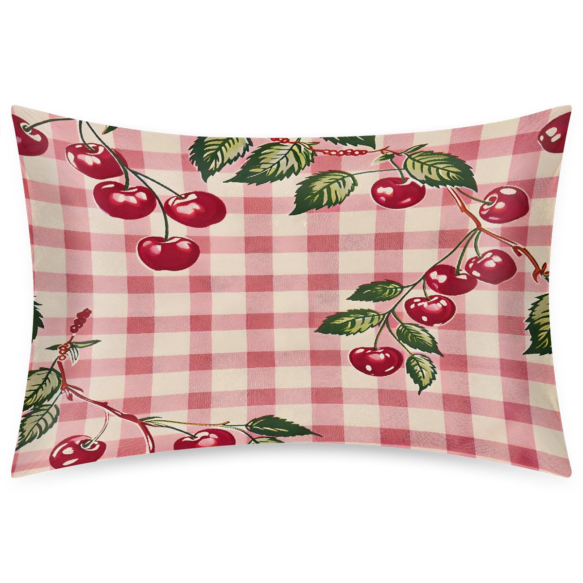 Envelope Closure Satin Pillow Cases for Hair and Skin Queen Size Silk Red Pretty Fruit Pillowcase Soft Lightweight Cooling Pillow Cover for Sleeping Women Men Kids 20 * 30in-1Pack