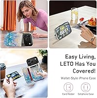 Vista 679 de LETO para iPhone 15 Pro Funda tipo cartera - Tapa tipo folio con patada - Diseños de moda - Tarjetero - Funda protectora para mujeres y niñas - 6.1