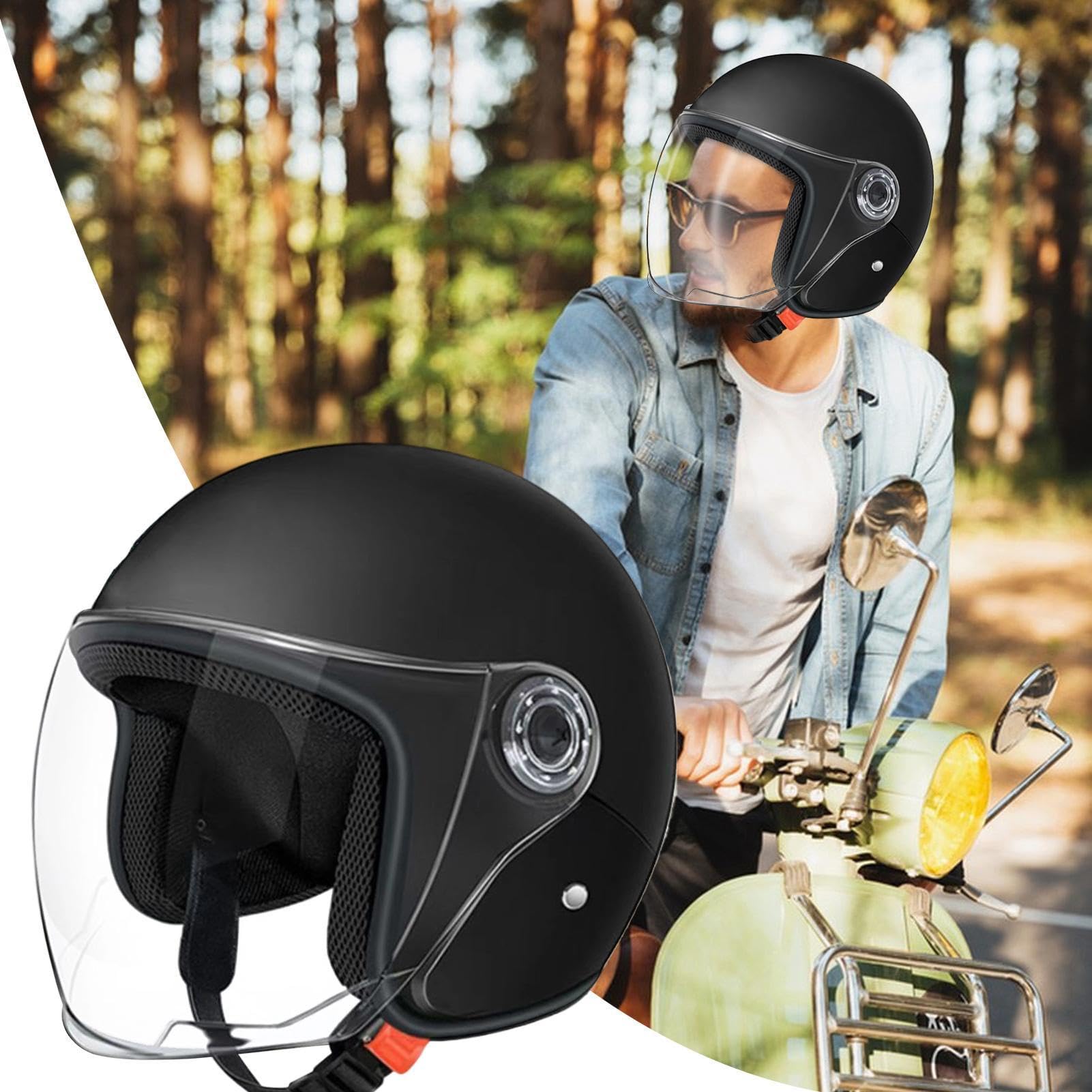 Casco Da Moto Aperto Per Uomo Donna, Caschi Da Ciclismo Leggeri Impermeabili Con Visiera AntiGraffio, Caschi Da Scooter Per Adulti Traspiranti Per Skateboard, Equitazione, Bicicletta