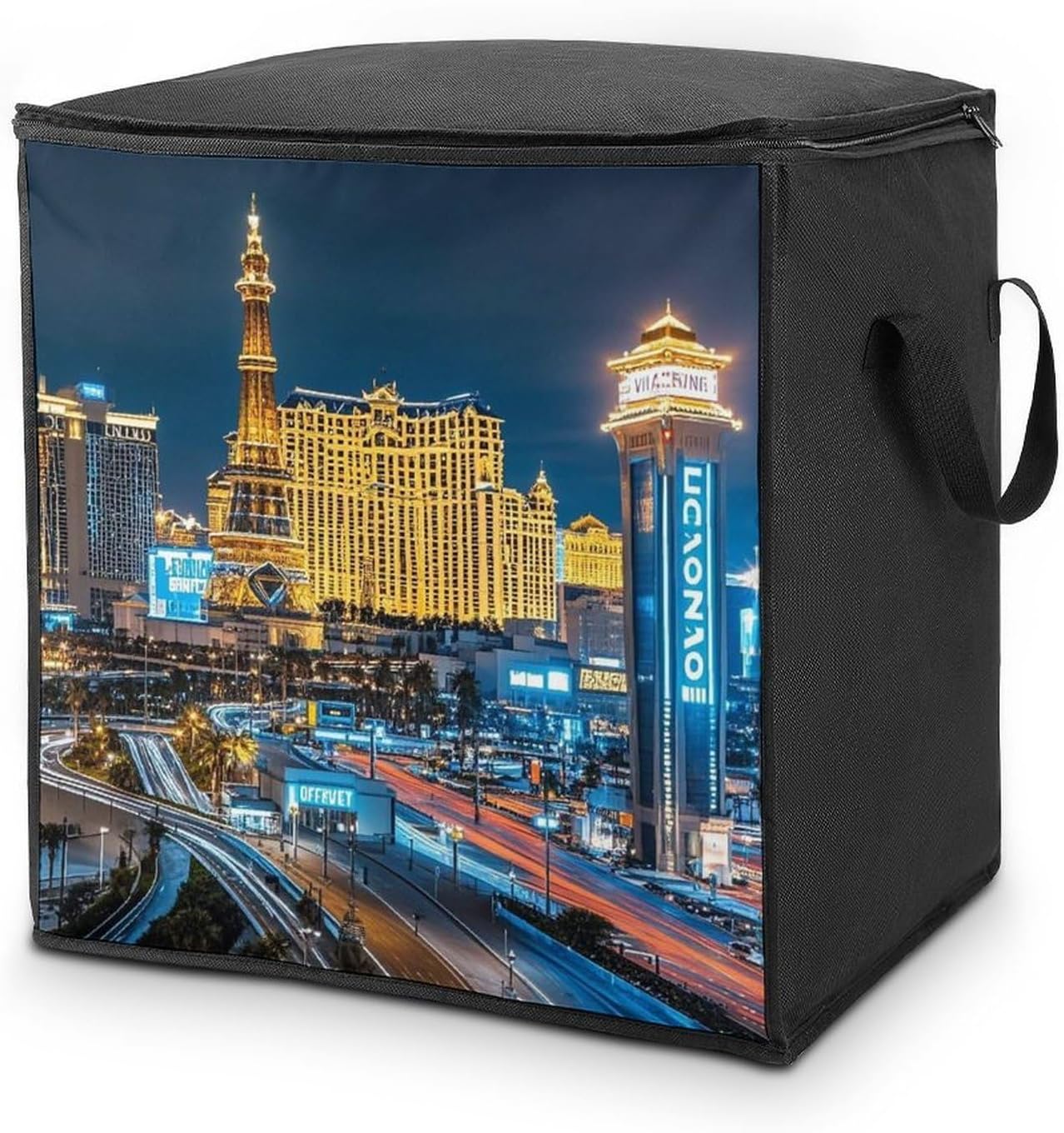 Large Las Vegas Night View Storage Bags with Handle Foldable Closet Organizers Clothes Storage Bins Bedding Storage Containers Fabric Moving Bags Blanket Comforter Storage Bag 70L