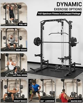 Compact Smith Machine Home Gym, All-in-1 Power Rack with LAT Pulldown Cable System, 1000LB Capacity, Squat Rack & Strength Training Station for Small Spaces