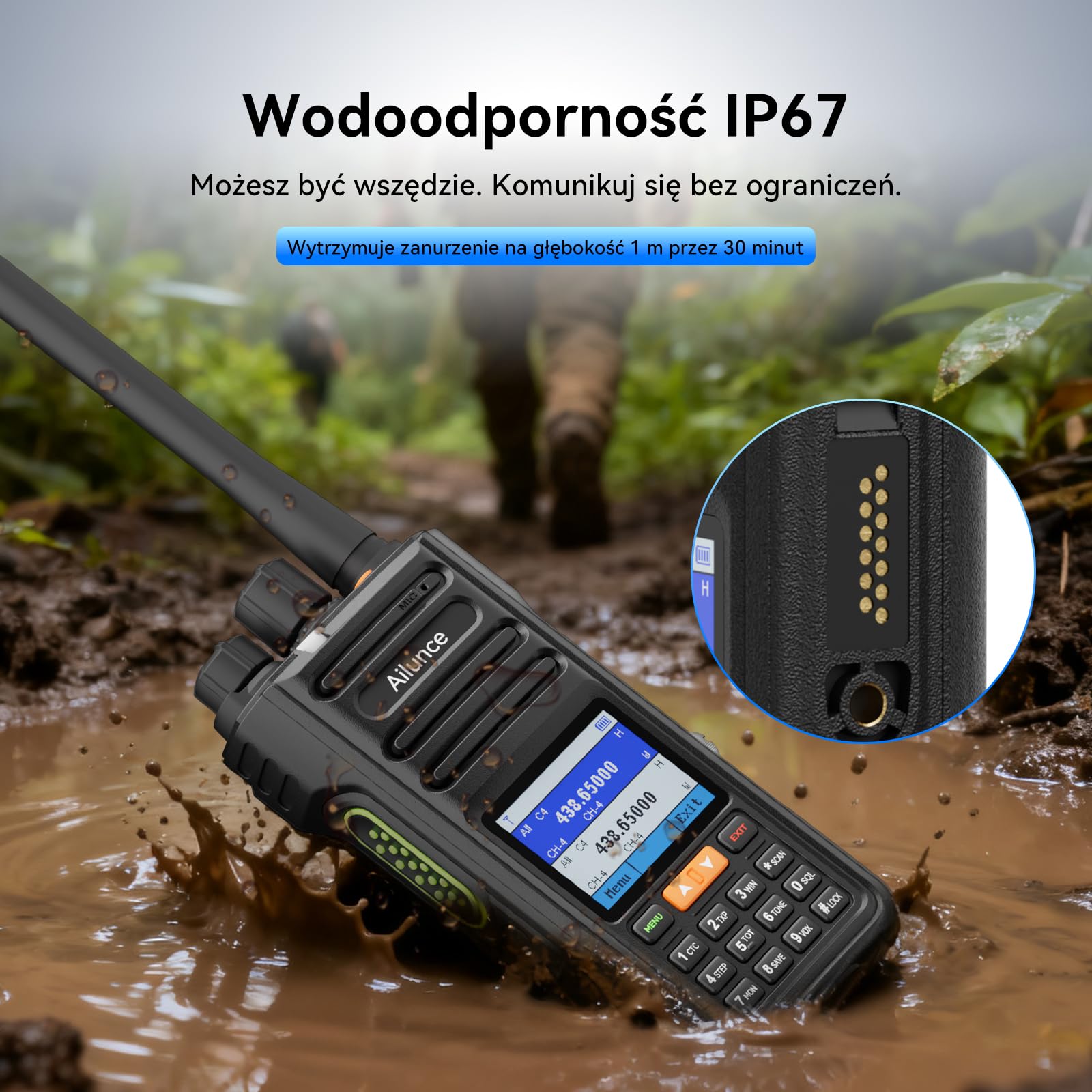 Retevis Ailunce HA2 Radiotelefon Amatorski Bluetooth, Sterowanie Aplikacją, APRS/GPS, Szybkie Ładowanie, Dwupasmowe Radio Przenośne, Wodoodporność IP67, Odbiór Lotniczy, FM, 2800 mAh USB-C, Radio Dwuk