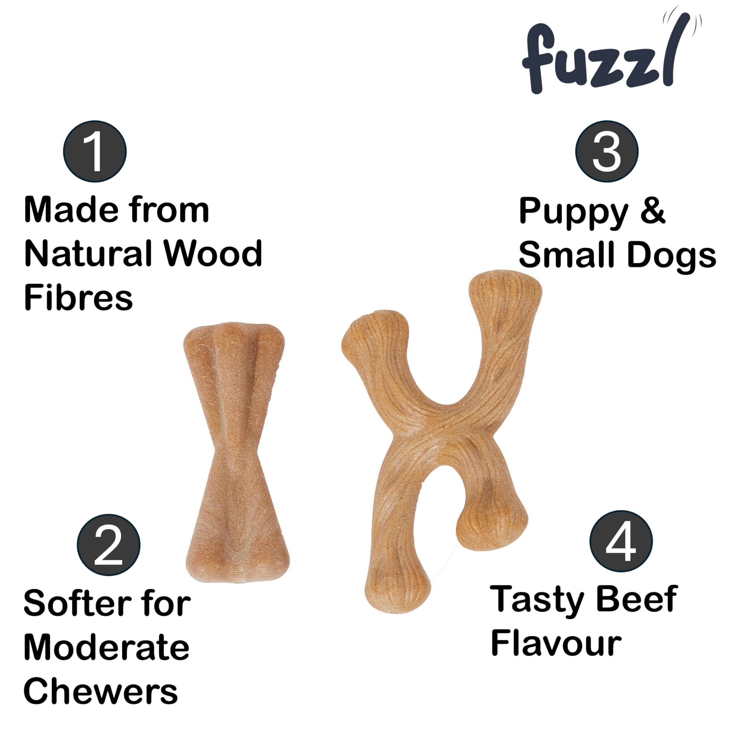Fuzzl Puppy & Small Dog Chew Toy Beef Flavour Twin Pack - Bone and Crossbone - Soft Enrichment Dog Toys for Puppies and Small Dogs - Image 2
