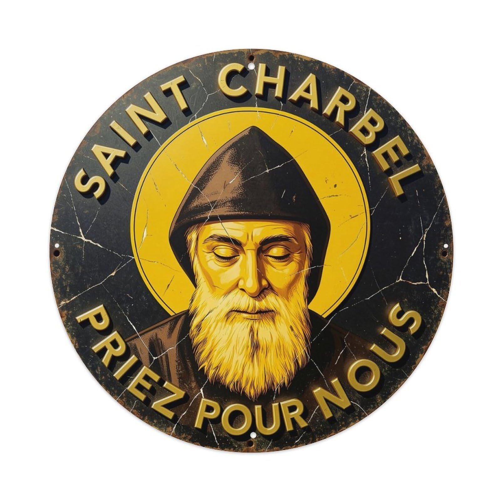 Saint Charbel Prayer Sign Round Metal Tin Sign Vintage Wall Decor, Bar Garage Cafe Kitchen Home Wall Art Poster 8x8inches