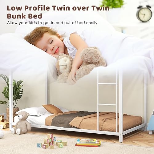 Miniatura 24 de Giantex Litera de metal individual sobre individual, base de litera clásica con barandillas de seguridad y escalera lateral, diseño resistente que