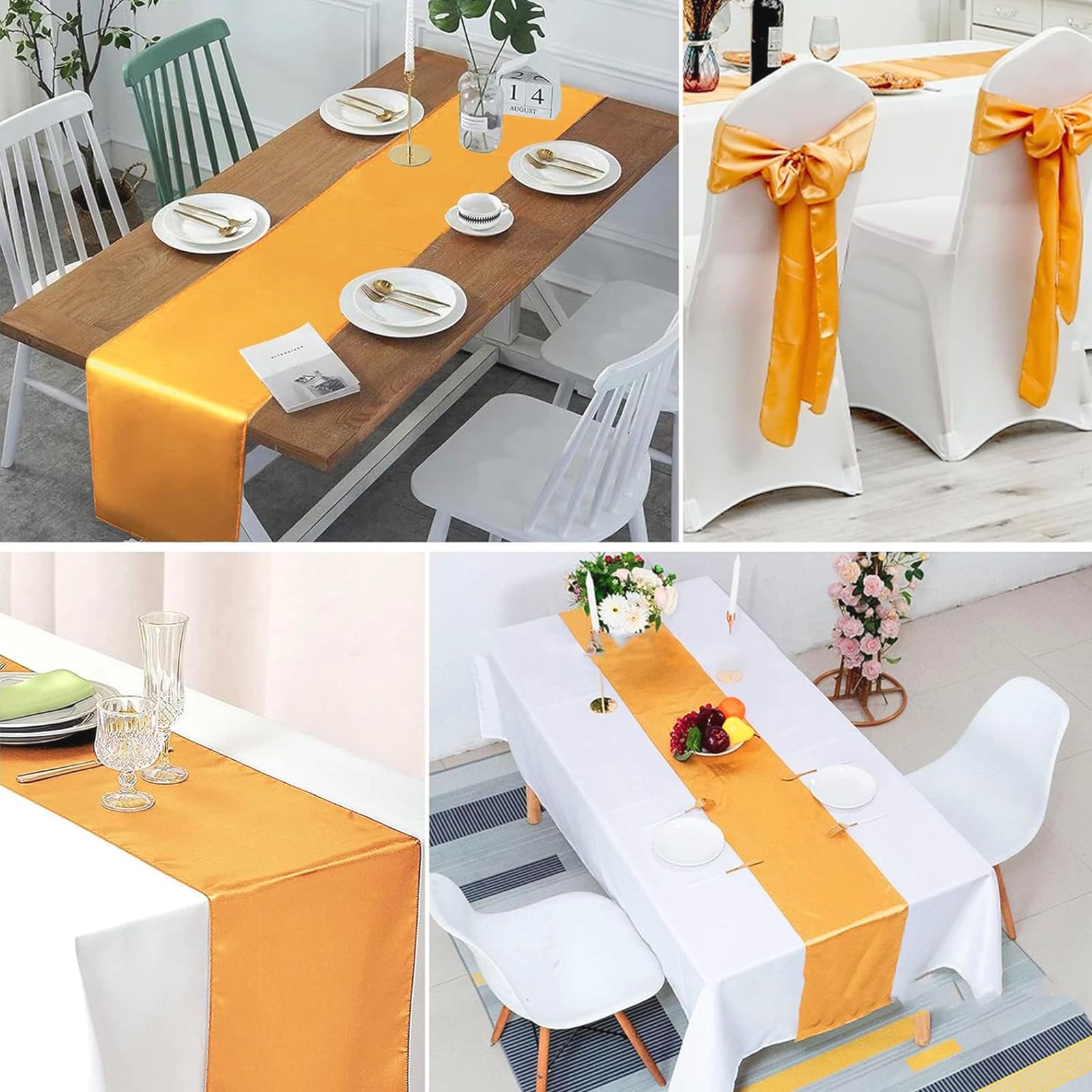 16 Stück Gold Satin Tischläufer 30,5 x 274,4 cm lang Premium Tischläufer für Hochzeit Geburtstag Party Bankett Events Dekoration