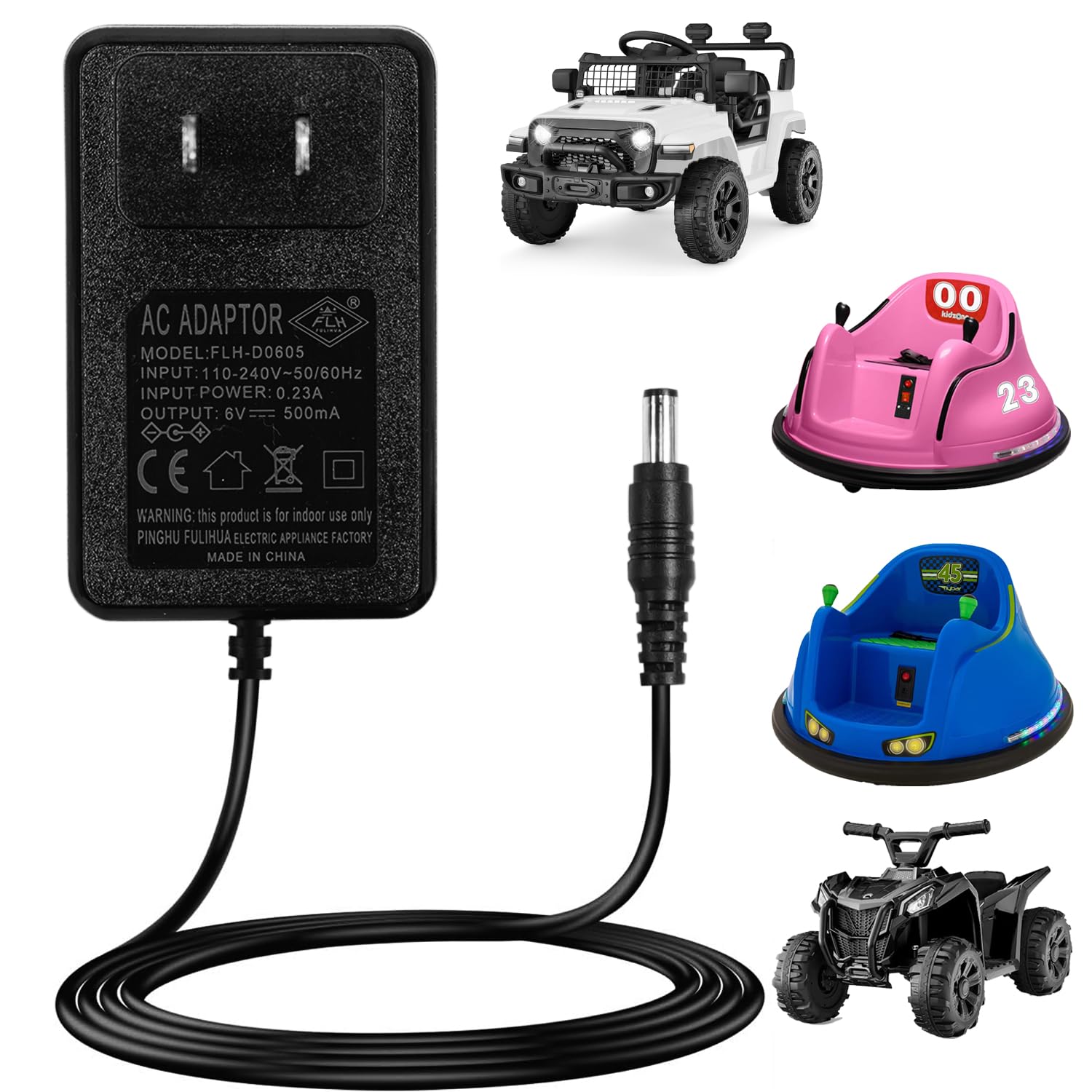 Photo 1 of 6V Charger for Ride On Toys, Bumper Cars & Electric Vehicles - Compatible with Flybar,Kidzone,Unicorn,Best Choice Products SUV,Huffy,Dynacraft,Kid Trax,Hello Kitty 6 Volt Charger for Kids Motorcycle