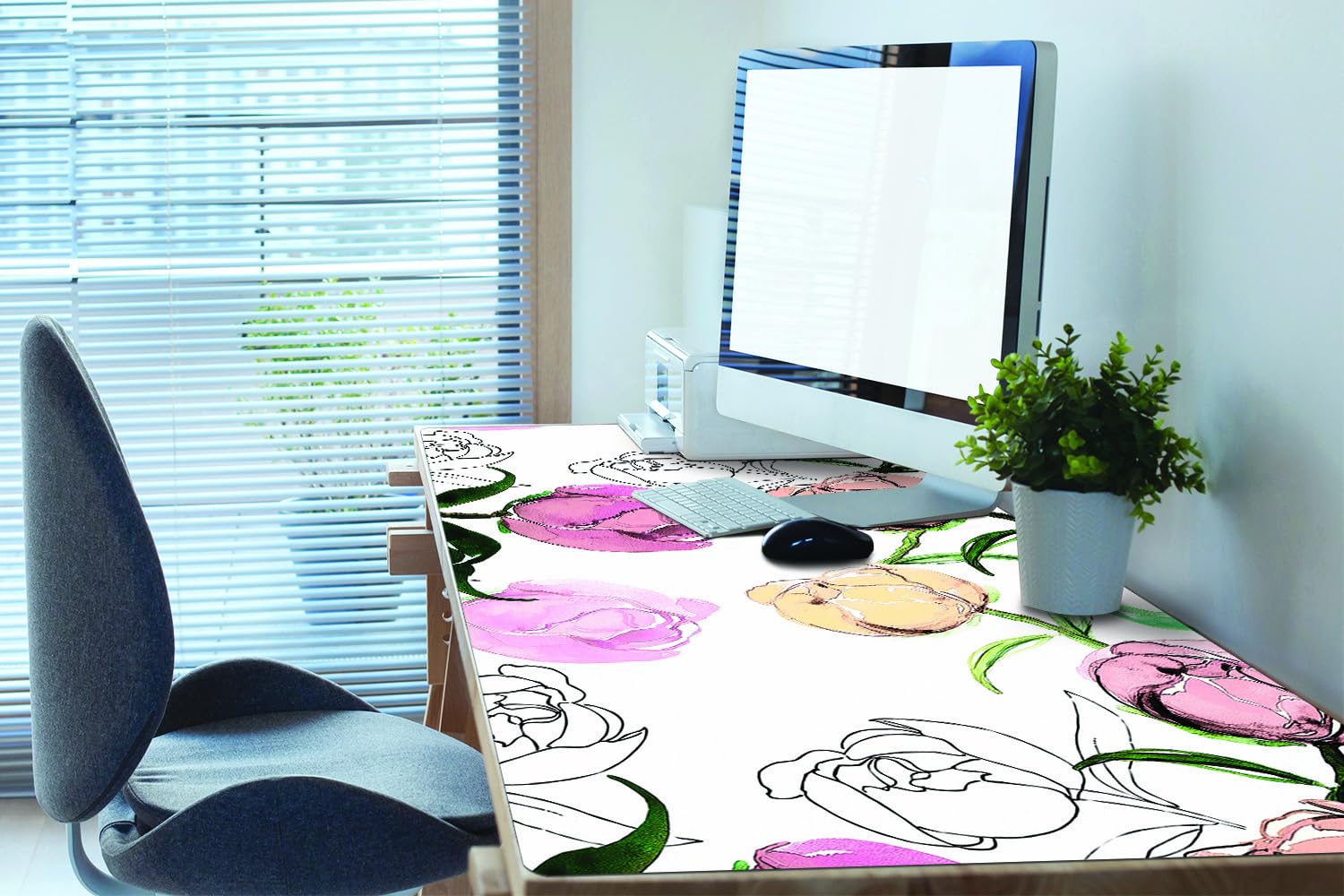 Sottomano da Scrivania 120x60 cm Protezione e Decorazione in Vinile PVC Antiscivolo Impermeabile Facile da Pulire Superficie Protettiva per Ufficio e Casa - Peonie
