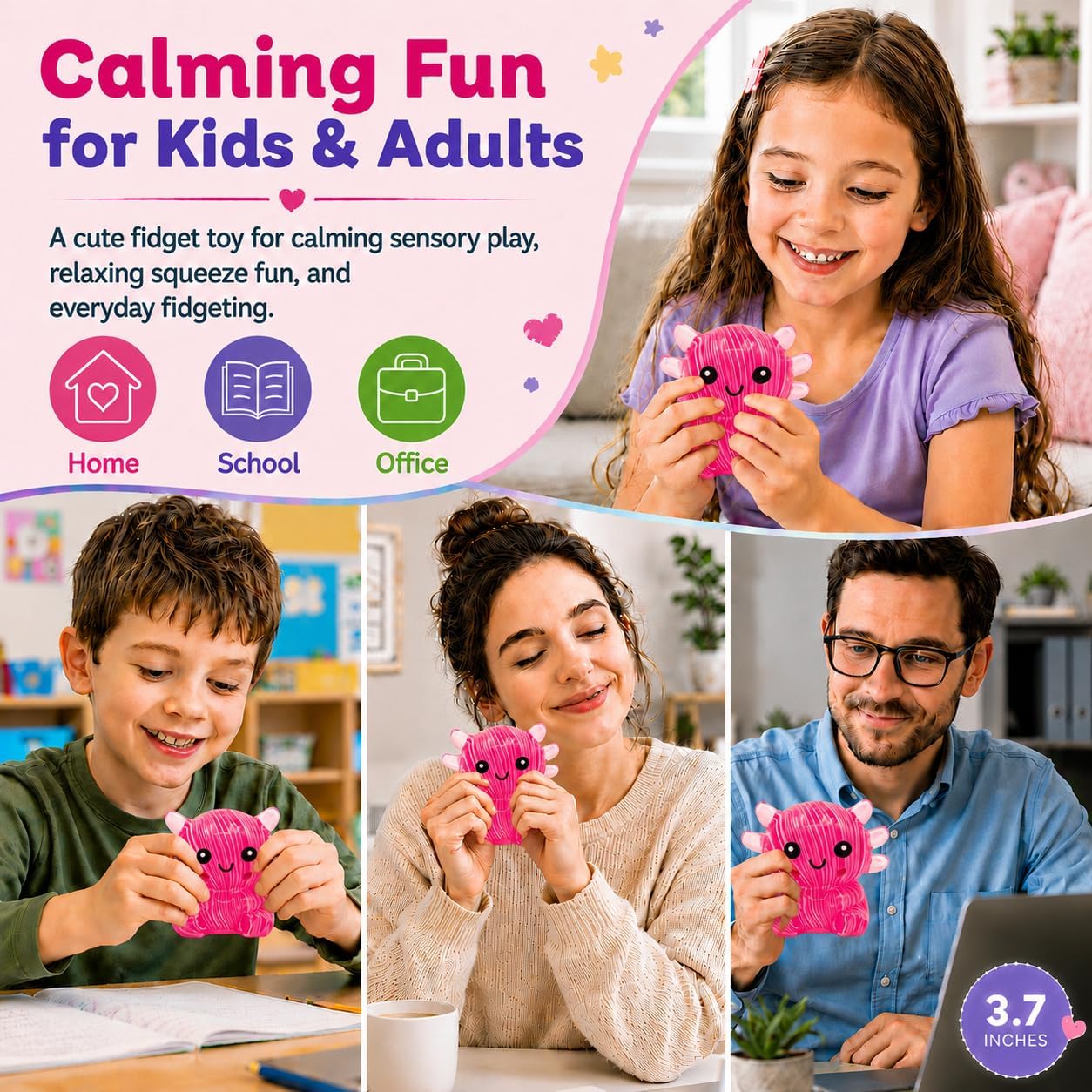 Axolotl Squishy Stress Ball, Soft TPR Squeeze Toy, Cute Axolotl Fidget Toy for Stress Relief, Anxiety Calming Sensory Toy for Kids Adults(Pink Flow Axolotl) image 3