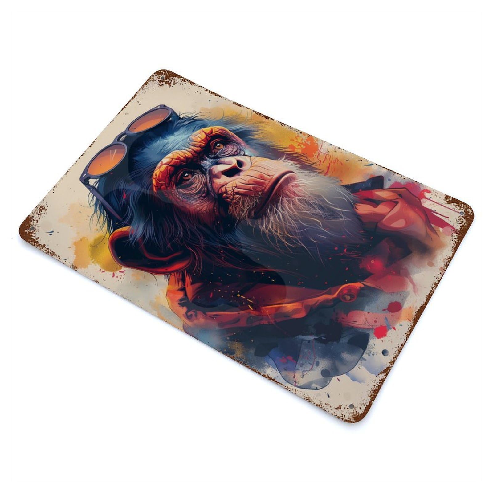 Monkey And The Glasses 11.8"x7.9" Rusty Metal Tin Sign, Novelty Wall Decor for Cafe, Home Bar And Lounge Decor