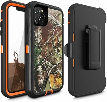 15 Pro Max Camo Design Defender Case, Protective Defender Shockproof Hybrid Case Dual Layer Design Hard Cover Compatible with iPhone 15 Pro Max Clip+Camo Orange