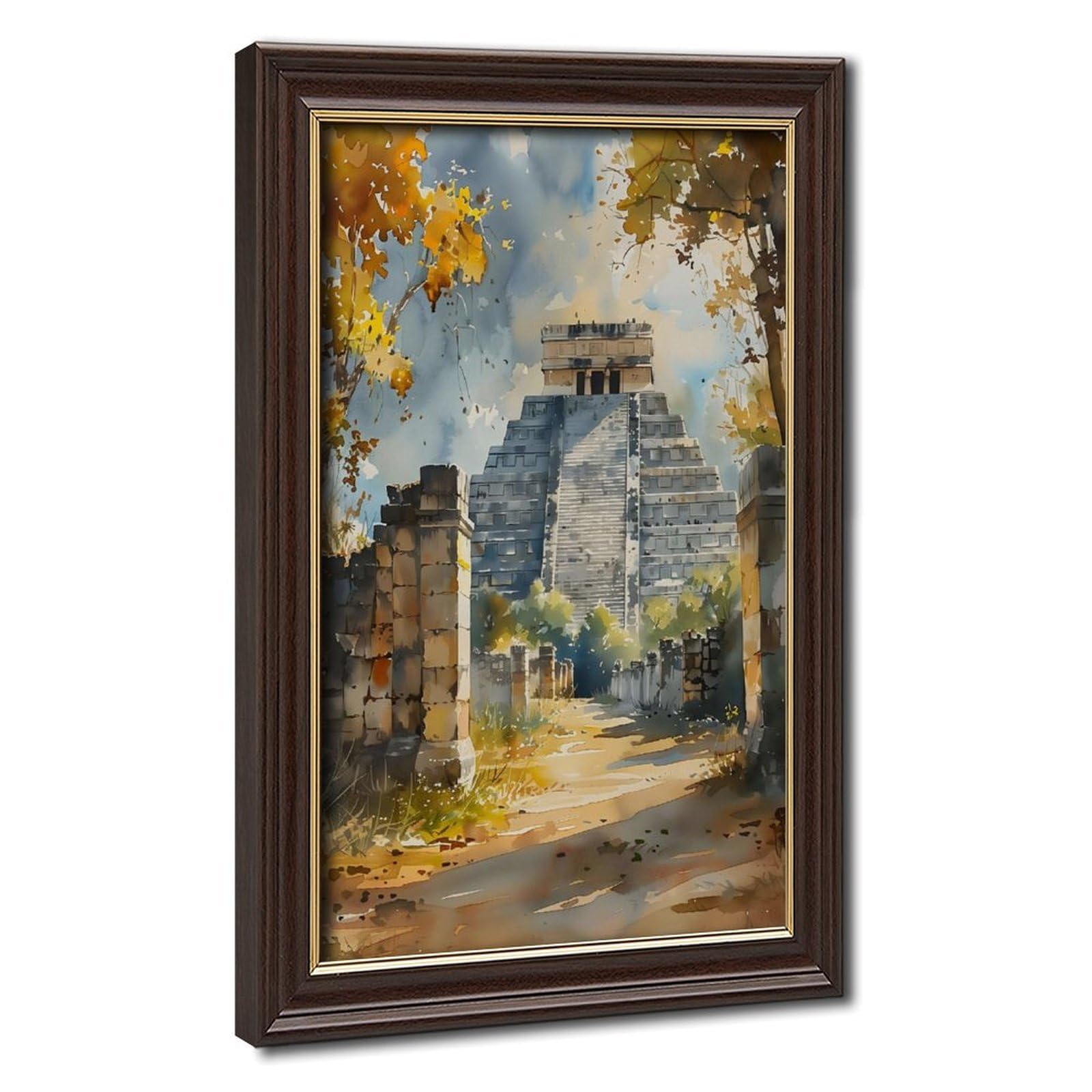 Bareronor Chichén Itzá Watercolor Canvas Poster Bedroom Decor Landscape Office Room Decor Gift 12" L X 18" W