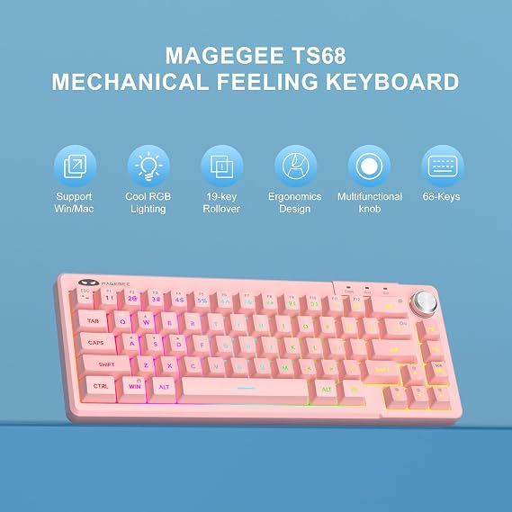 MageGee Mini 60% Gaming Keyboard RGB Backlit 66 Keys Ultra Compact Keyboard TS68 Ergonomic Waterproof Mechanical Feel Office Computer Keyboard for PC, MAC, PS4, Xbox ONE Gamers