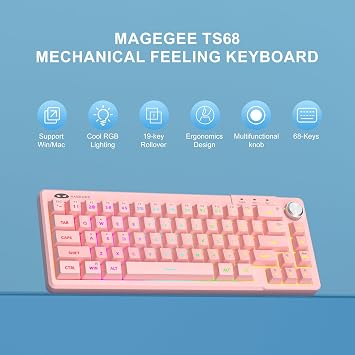 MageGee Mini 60% Gaming Keyboard RGB Backlit 66 Keys Ultra Compact Keyboard TS68 Ergonomic Waterproof Mechanical Feel Office Computer Keyboard for PC, MAC, PS4, Xbox ONE Gamers