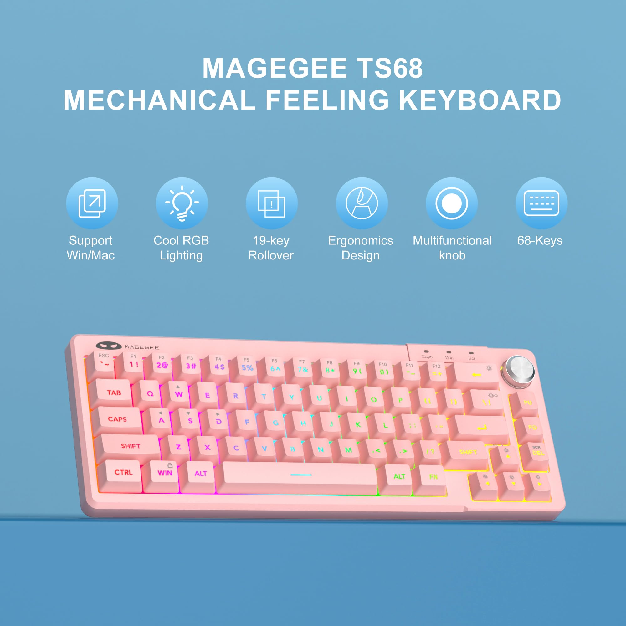 MageGee Mini 60% Gaming Keyboard, RGB Backlit Ultra-Compact Keyboard, TS68 Ergonomic Waterproof Mechanical Feeling Office Computer Keyboards for PC, MAC, PS4, Xbox ONE Gamer view 2