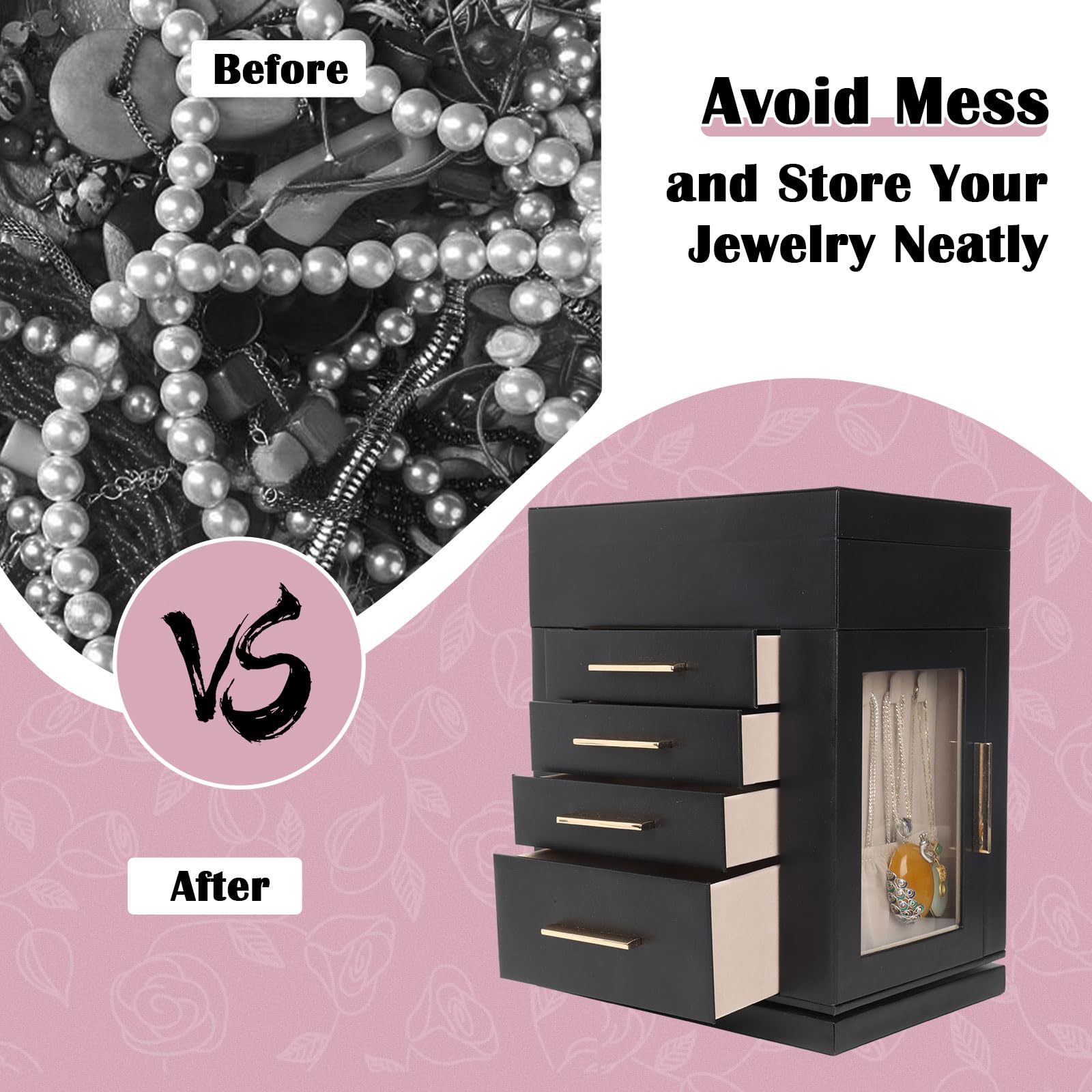 Caja Relojes Joyero Organizador De Joyas De Madera Con Cajones