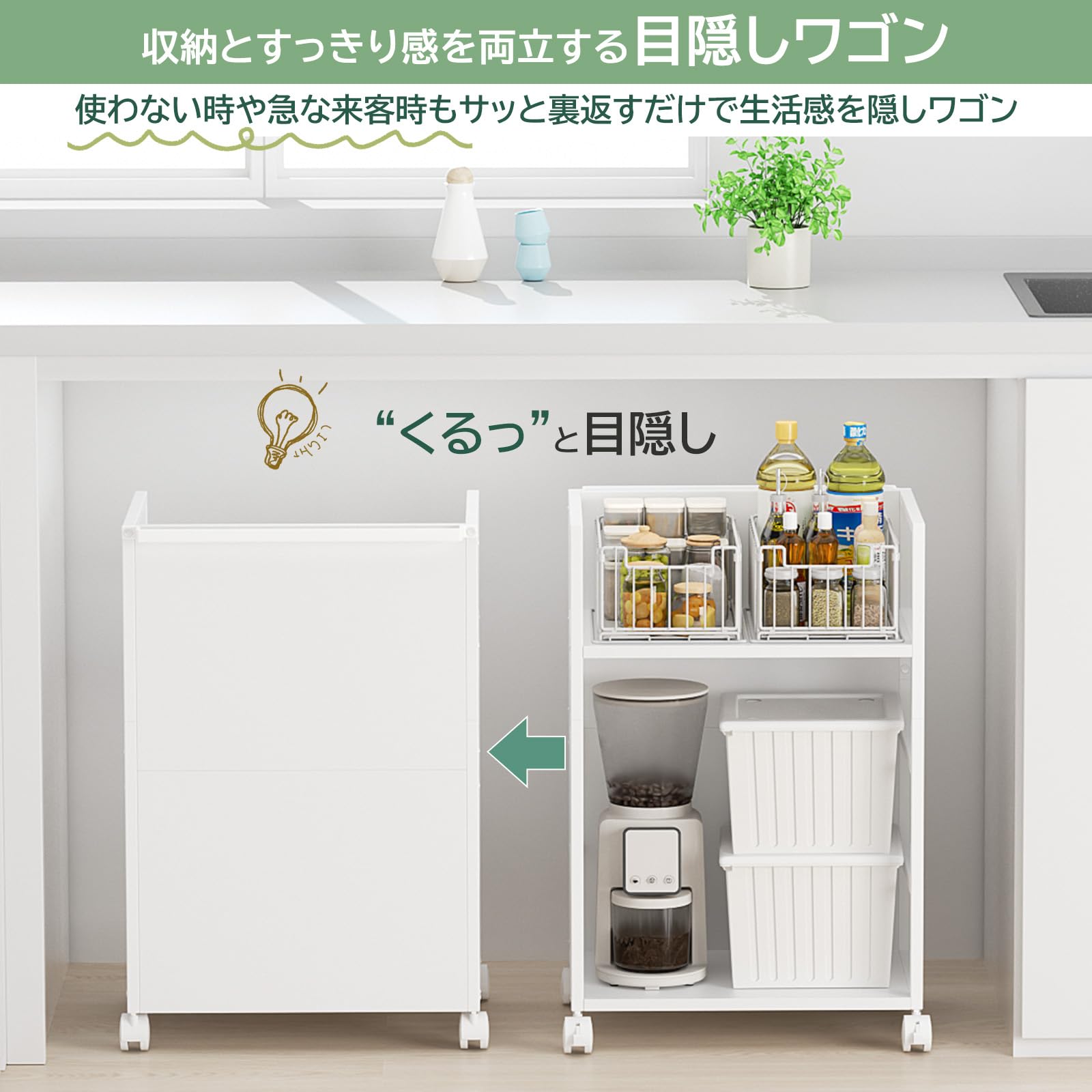 Amazon.co.jp: 【高さ調節・2段⇒3段に変身・棚板追加可】目隠しワゴン
