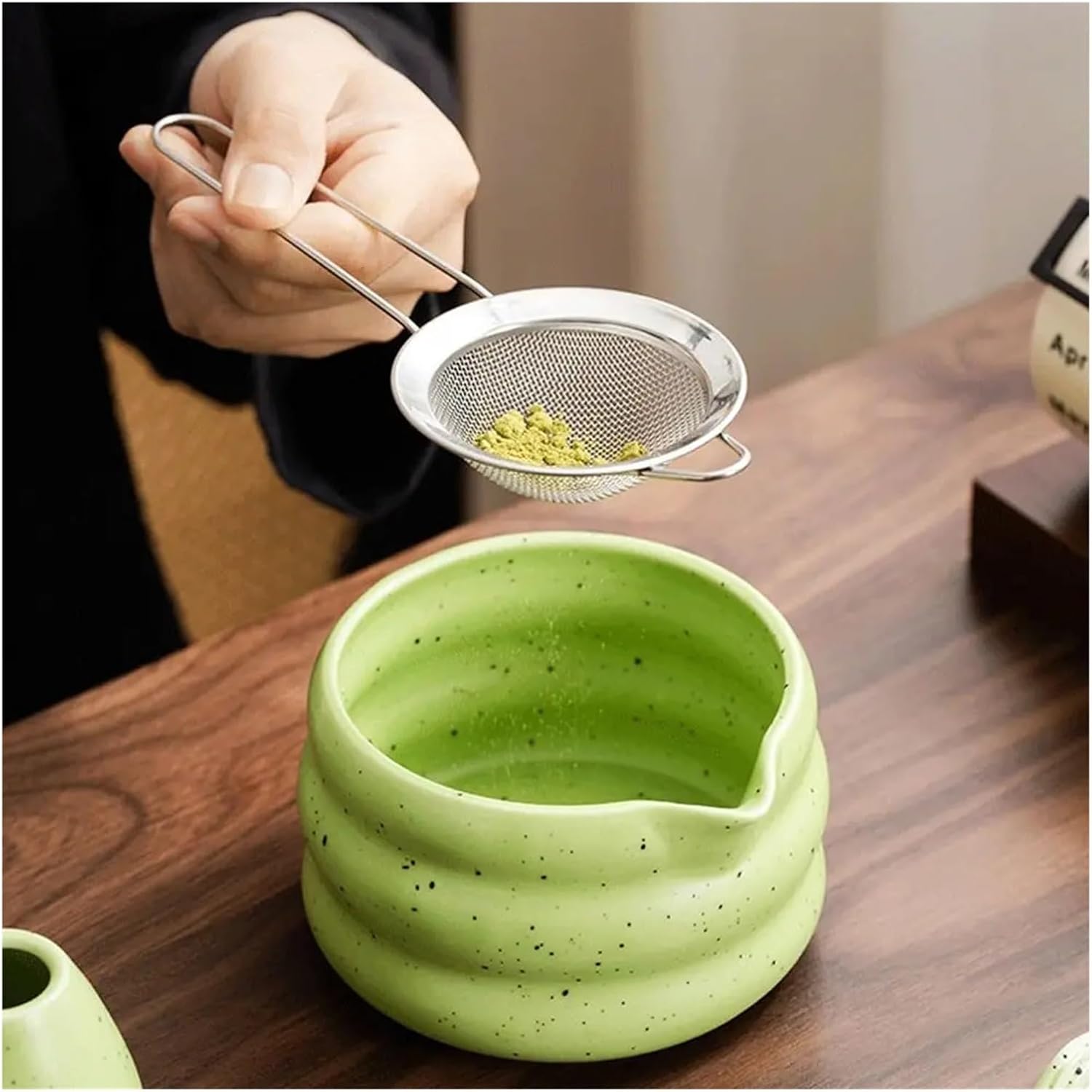Ceramic Matcha Bowl Sand Dot Smooth Tea Salad Soup Large Capacity Temperature Resistant Whisk Stand(Purple-A)