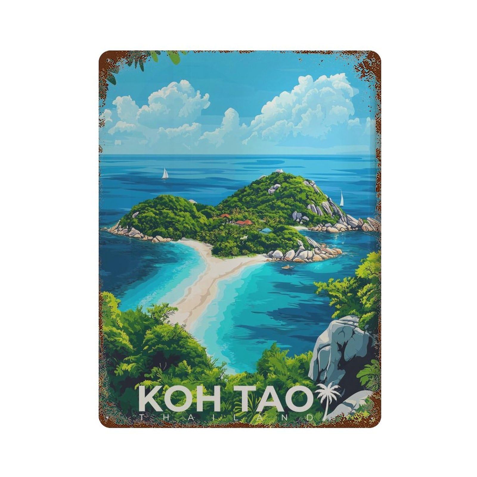 xiaoxiaoshen Koh Tao Thailand Tropical Island Travel Wall Decor Art Metal Tin Poster Modern Home Decor Art Home Bar Shop Decorations Vintage Sign 40x30cm
