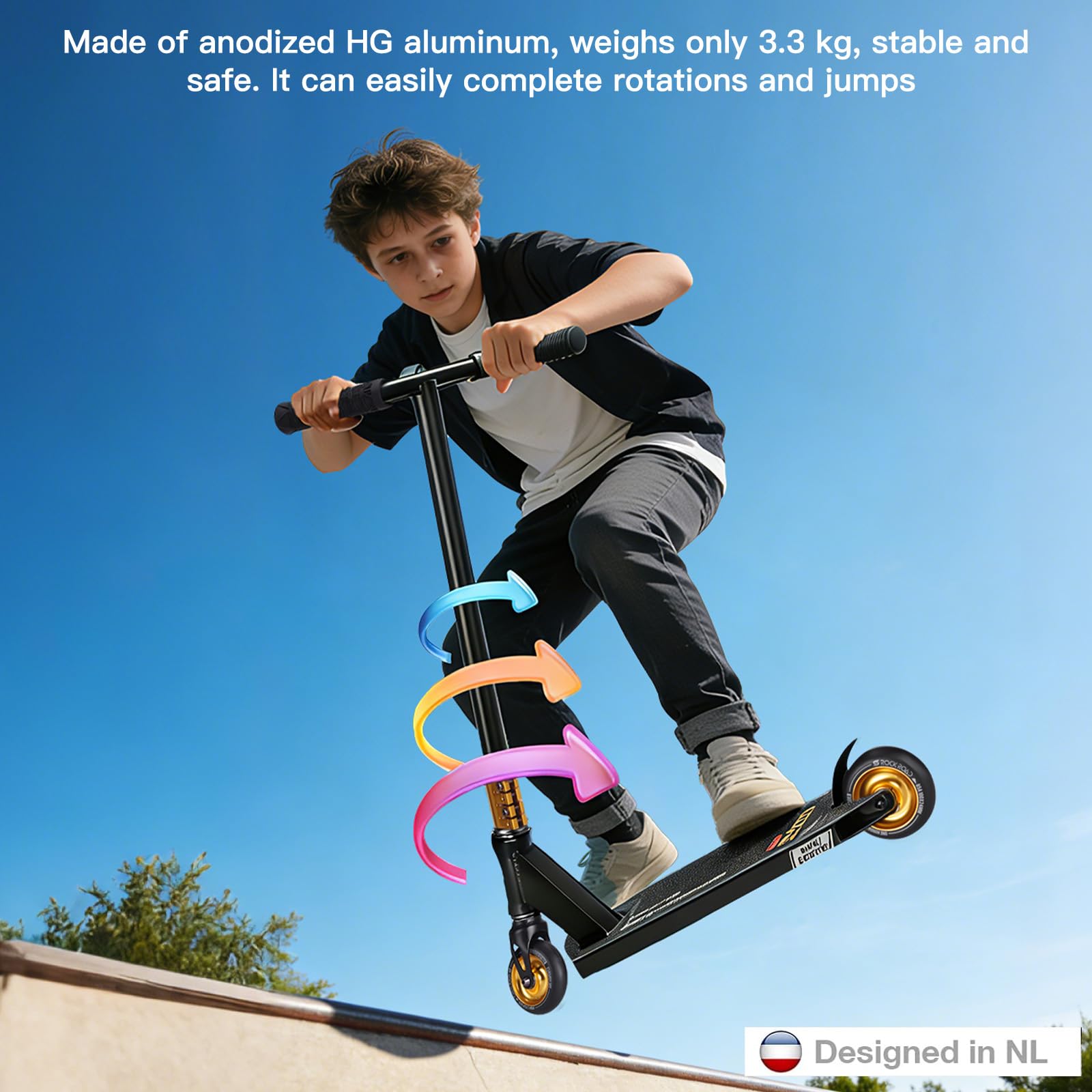 SUOTU Patinete Freestyle, Dirección de 360°, Ruedas de PU de 85A 100 mm, Scooter Freestyle para Niños Adolescente y Adultos, Capacidad Máxima de Carga: 100 kg, Aluminio — view 5