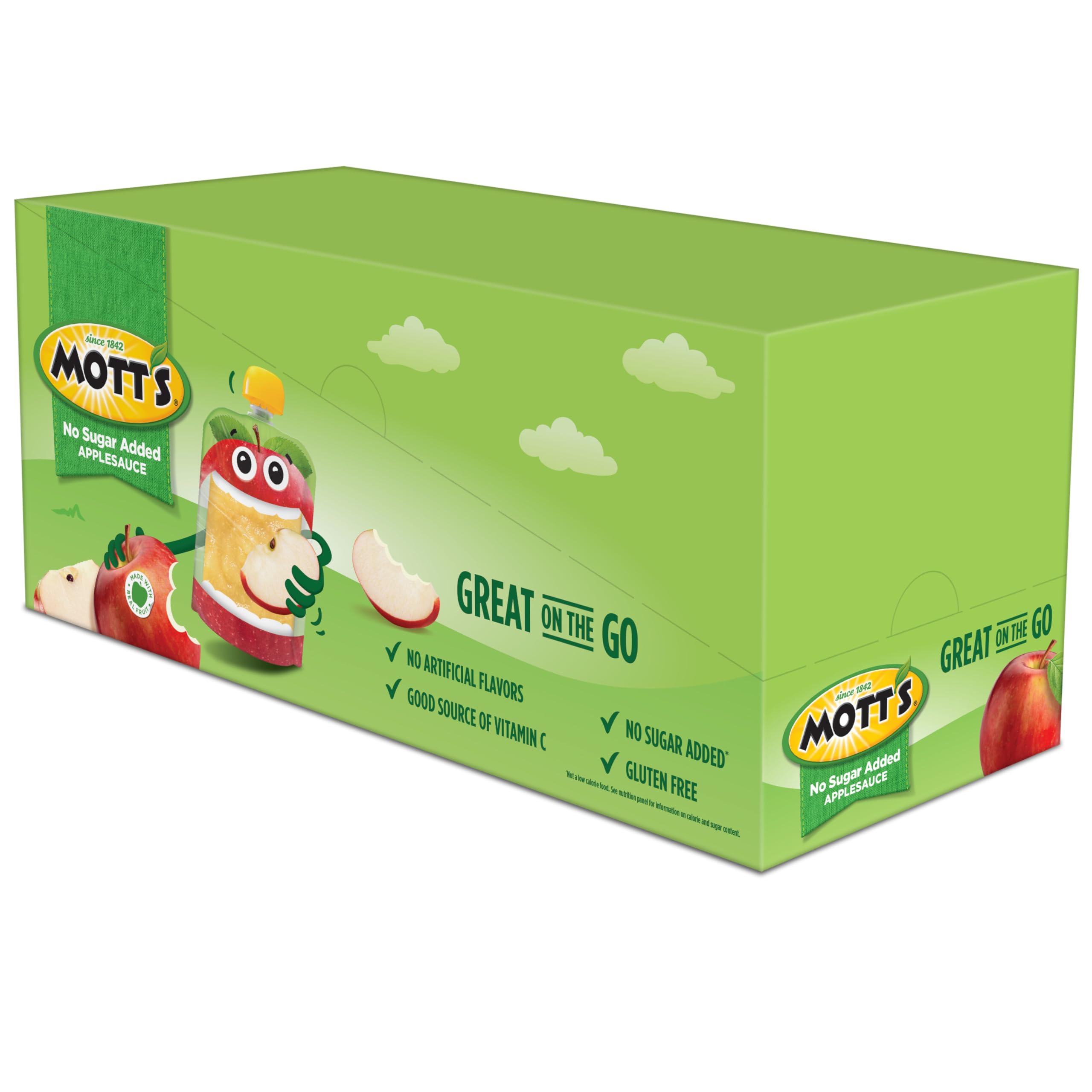 Mott's Puré de manzana sin azúcar añadido, bolsas transparentes de 3.2 onzas, paquete de 18