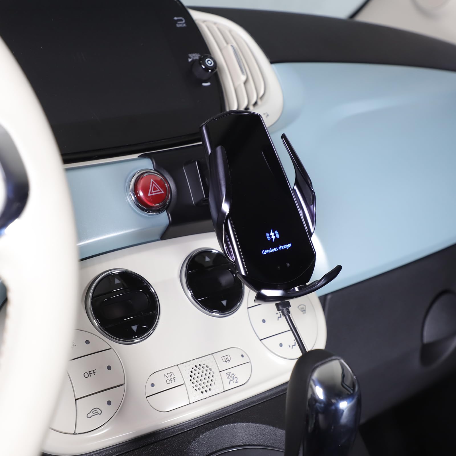 PIUGILH Supporto per cellulare per auto con funzione di ricarica, adatto per Fiat 500 2016-2024, ricarica wireless per telefono auto, adatto per smartphone da 4 a 7 pollici