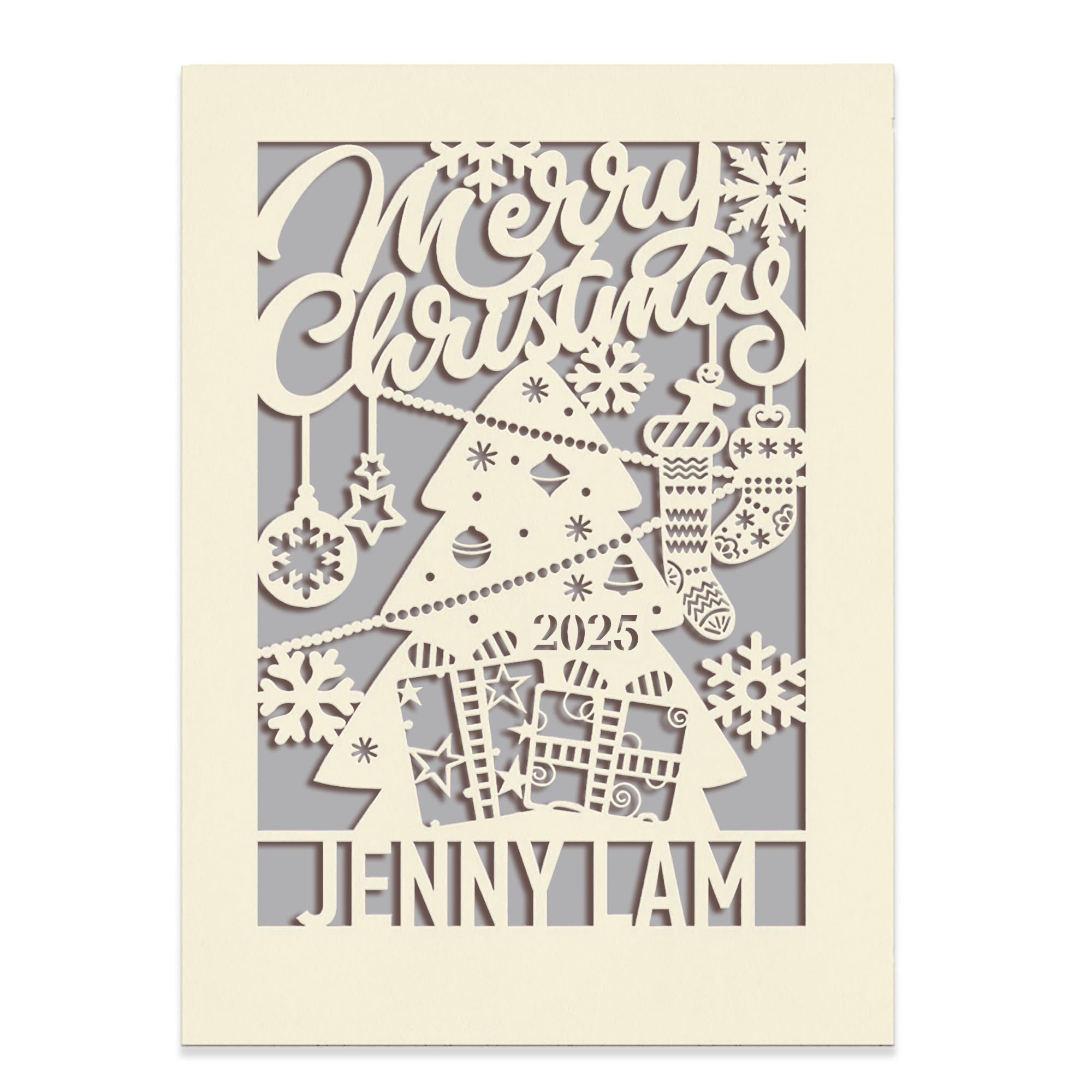 Personalised Christmas Cards Xmas Greeting Cards for Kids Girl Boy Him Her Laser Paper Cut Christmas Cards with Envelopes Custom Gift (Grey)