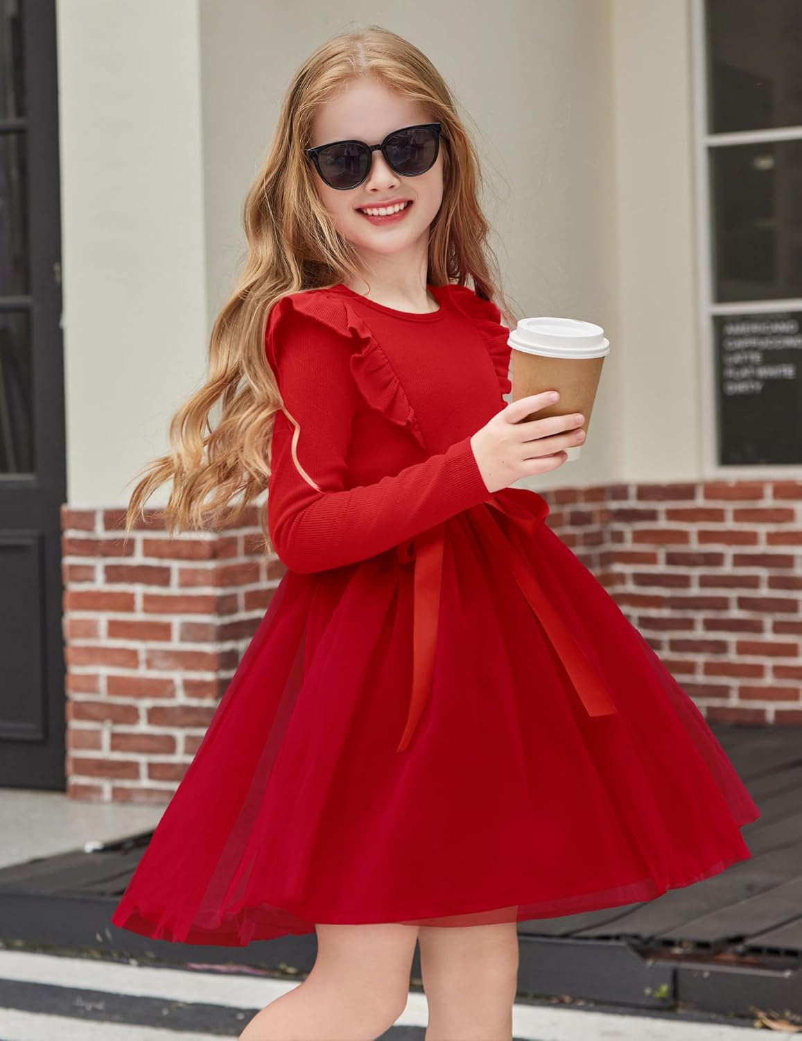 Arshiner Toddler Tutu Dress Little Girls Long Sleeve Casual Tulle Kids Fall Winter Outfits with Ribbon - Image 4